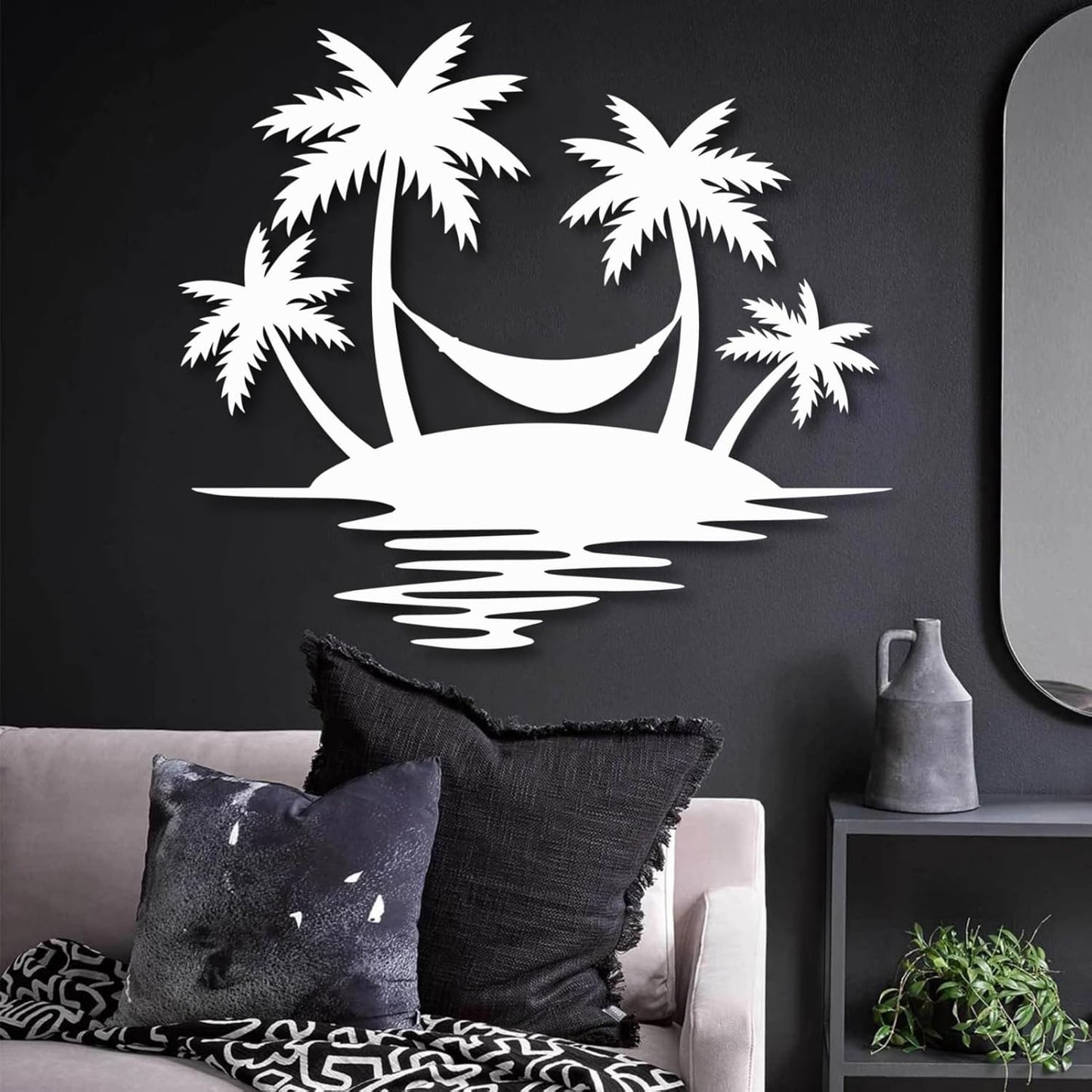 Palm Tree Metal Wall Decor,Palm Tree Outdoor Wall Art,Tropical Palm Tree Wall Decorations for Living Room,Outdoor Wall Decorations for House(39"×35",White)