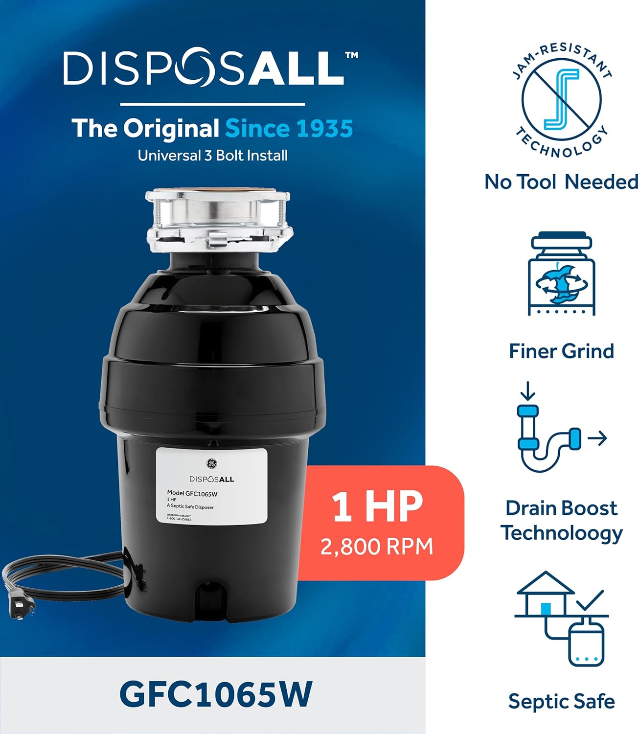 GE GFC1065W Disposer, Black