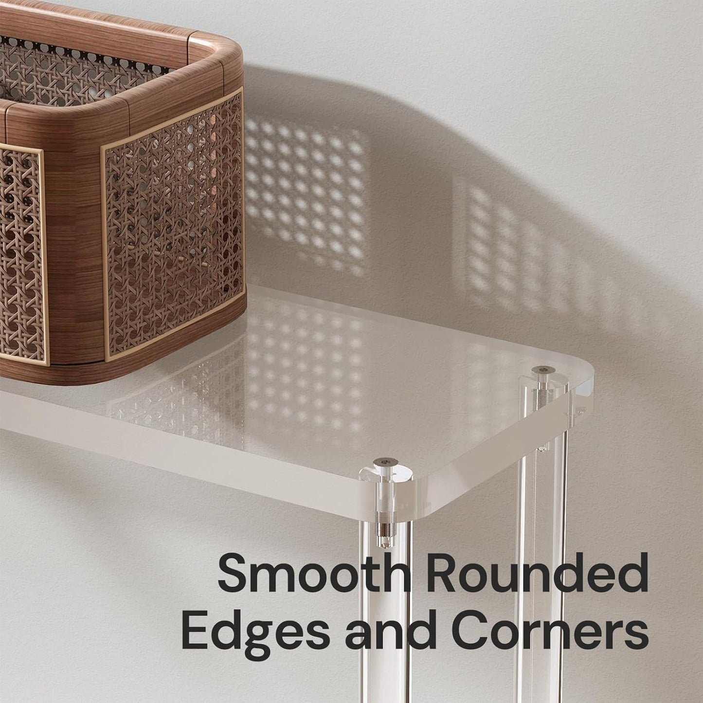 Acrylic Narrow Console Table for Entryway, 7.6" D x 39.4" W x 31.5" H, Cylindrical Legs, Skinny Entry Table for Sofa, Foyer, Hallway, Living Room, Modern, 2-Tier, Clear