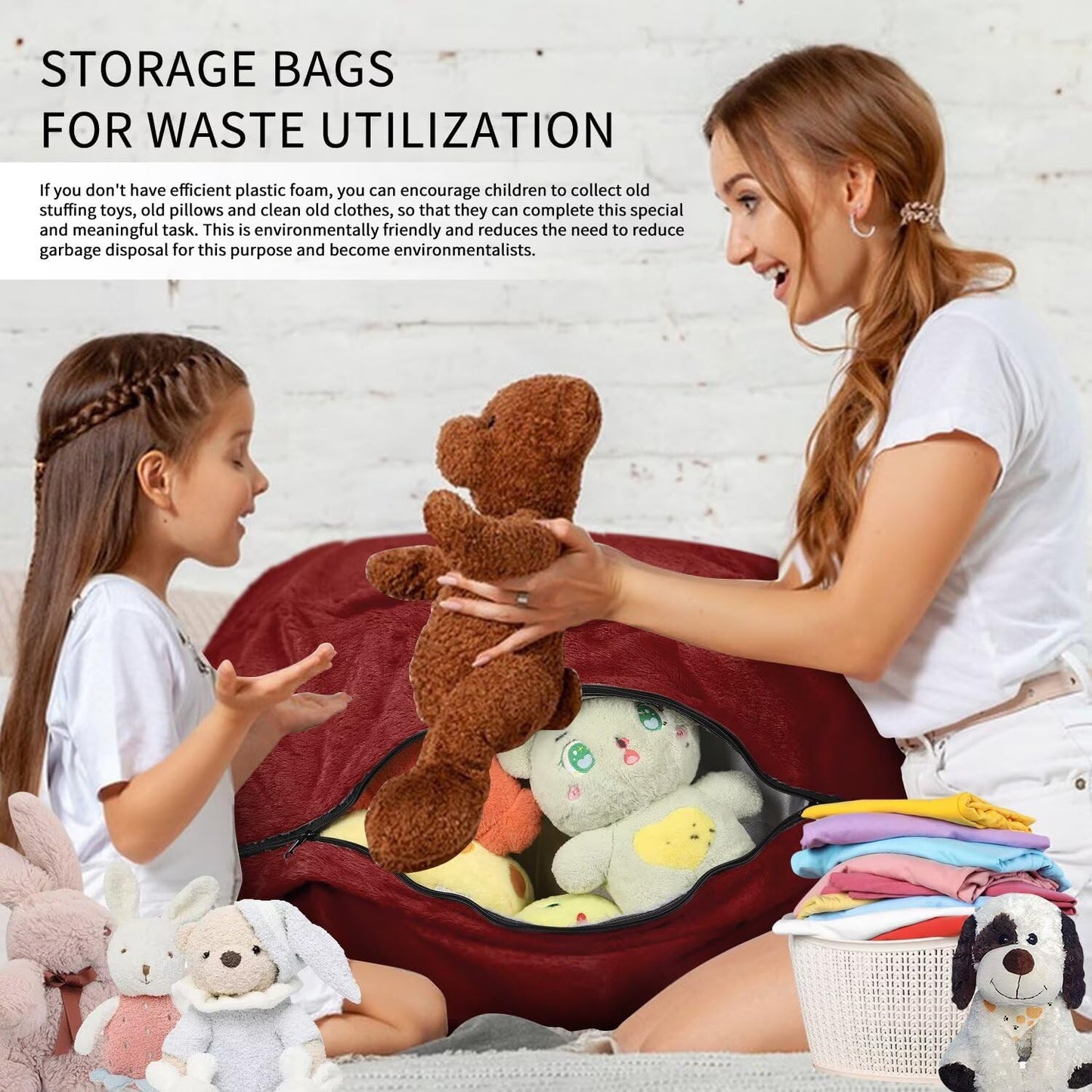 Bean Bag Chair for Adults 7FT,Soft Removable Cover for Teens/Girls Bedroom,Fluffy Giant Round Floor Beanbag Lounger Chairs (No Filler,Claret)