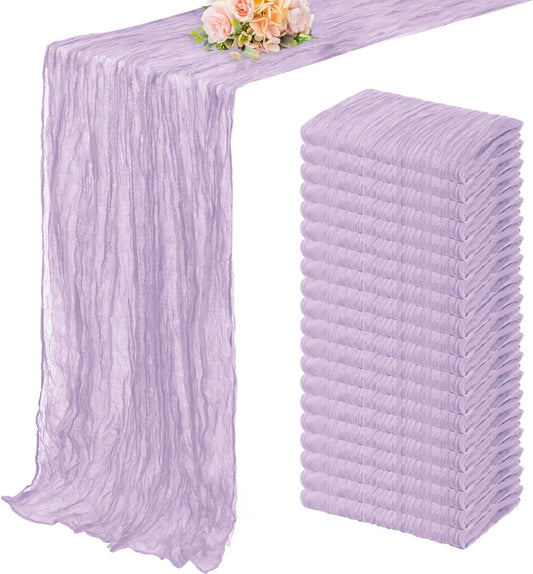 20 Pack Lilac Cheesecloth Table Runner 10FT Rustic Gauze Cheese Cloth Table Runner for Wedding 20 x 120 Inch Long Bridal Baby Shower Table Decor Boho Fabric Sheer Birthday Party Table Decorations