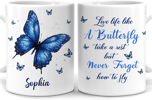 Hyturtle Personalized Inspirational Butterfly Mug - Butterfly Gifts For Women Lovers - Animal Gift For Bird Lover Her - Bird Gifts For Mom on Mother Day - Custom Coffee Cup Ceramic Mug 11 Oz 15 Oz