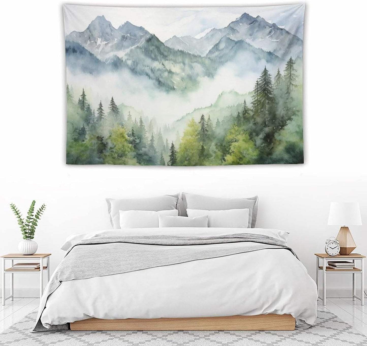 HZOHNAGO Mountain Tapestry Misty Green Forest Mountain Pattern Printed Wall Tapestry Wall Hanging for Bedroom Living Room Dorm 60" W x 40" H