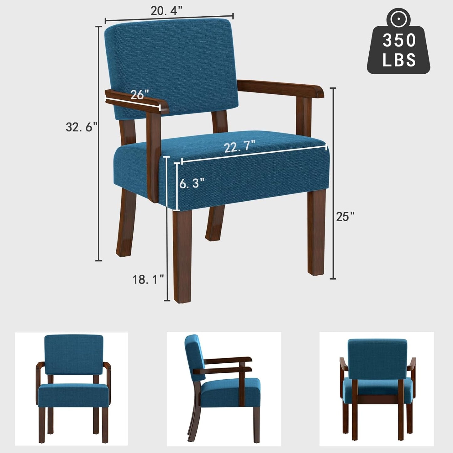 Accent Chair with Wood Frame, Arm Chairs Oversize with Soft Seat and Armrests for Living, Dining, Bed, Reading, and Waiting Rooms