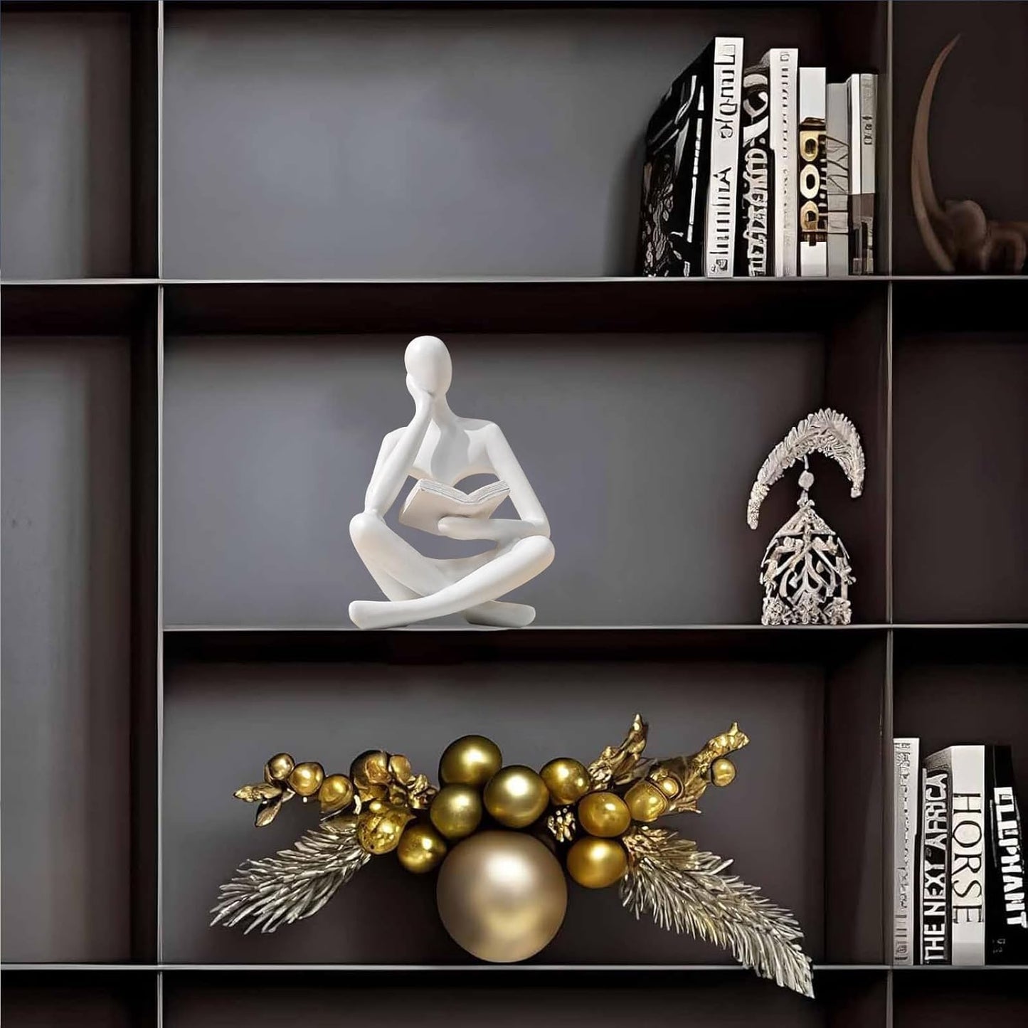Bookshelf Decor Thinker Statue - Abstract Style Thinker Sculptures Modern Aesthetic Figurine Decoration Statues for Home Decor-Zuo Si-White