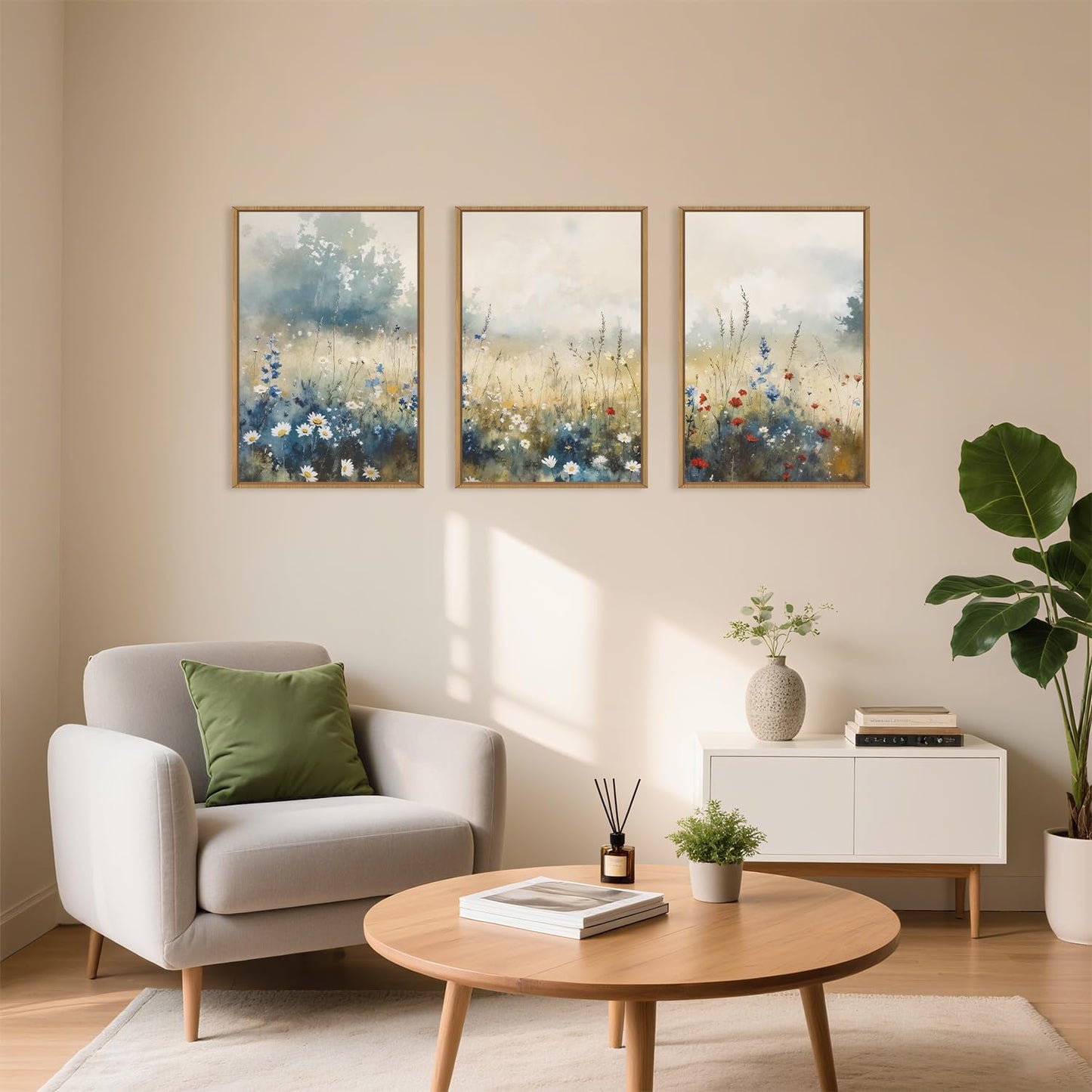 Celestdeco Nature Wildflower Framed Canvas Wall Art Set, Pastoral Landscape Wall Decor, Colorful Meadow Wall Painting, Rustic Floral Art Print for Living Room, Bedroom, Office - 24"X36"X3