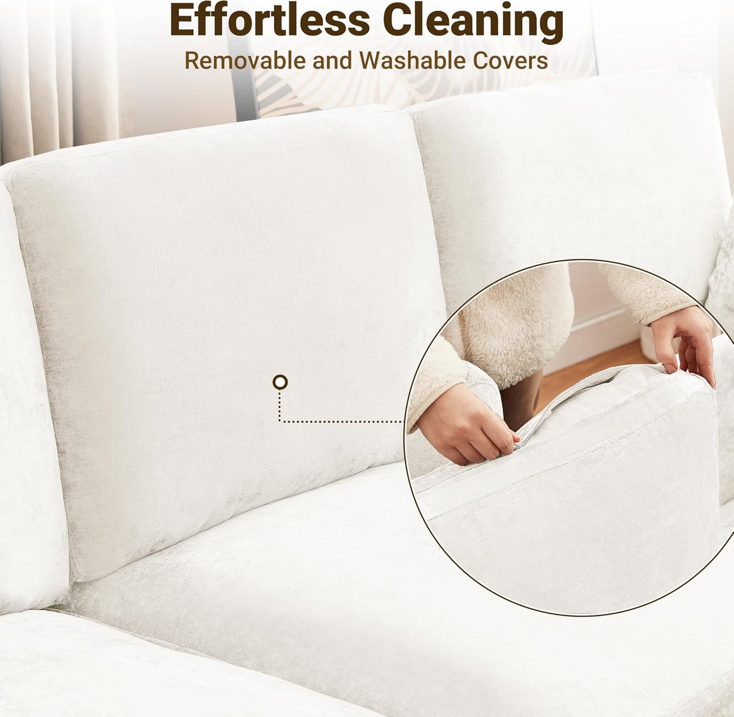 Tbfit L Shaped Couch 8 Seat, Sectional Sofa for Living Room,Chenille Cloud Couch with Ottoman, Beige