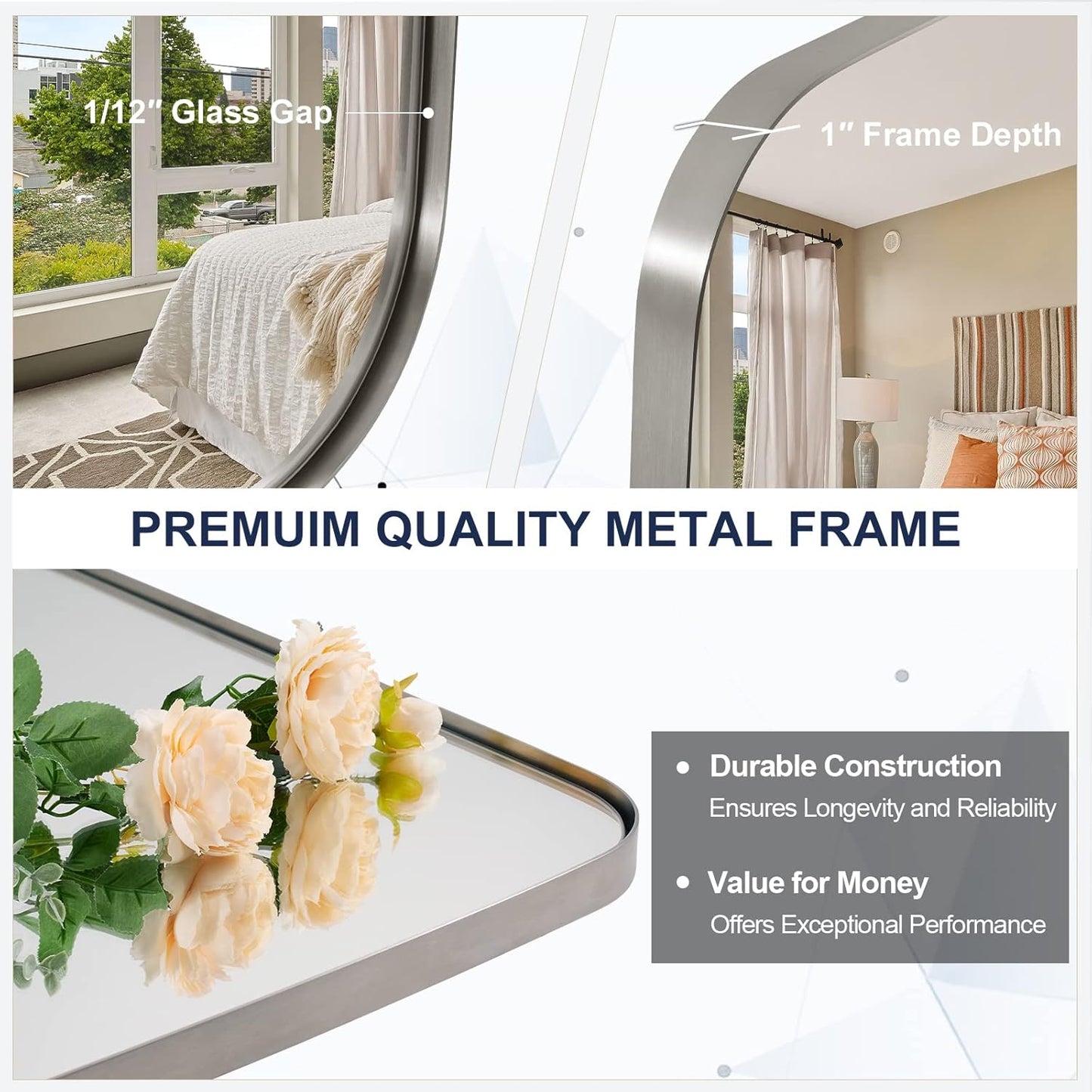 ANDY STAR Brushed Nickel Oblong Mirror, 32x40 Inch Brushed Nickel Oval Mirror for Bathroom with Stainless Steel Metal Frame, Wall Mouned for Bathroom, Living Room, Entryway