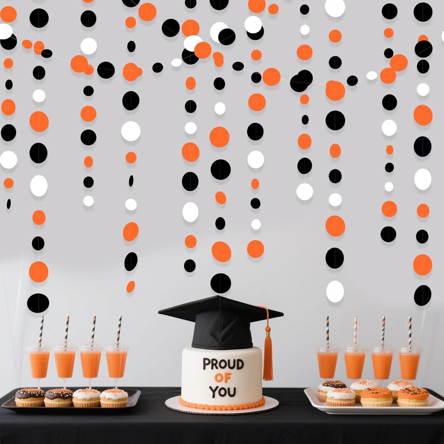 46Ft Orange Black Circle Dot Garland Black Orange and White Polka Dot Hanging Paper Streamer for Birthday Wedding Bridal Shower Baby Shower Fall Autumn Halloween Thanksgiving Party Decoration Supplies