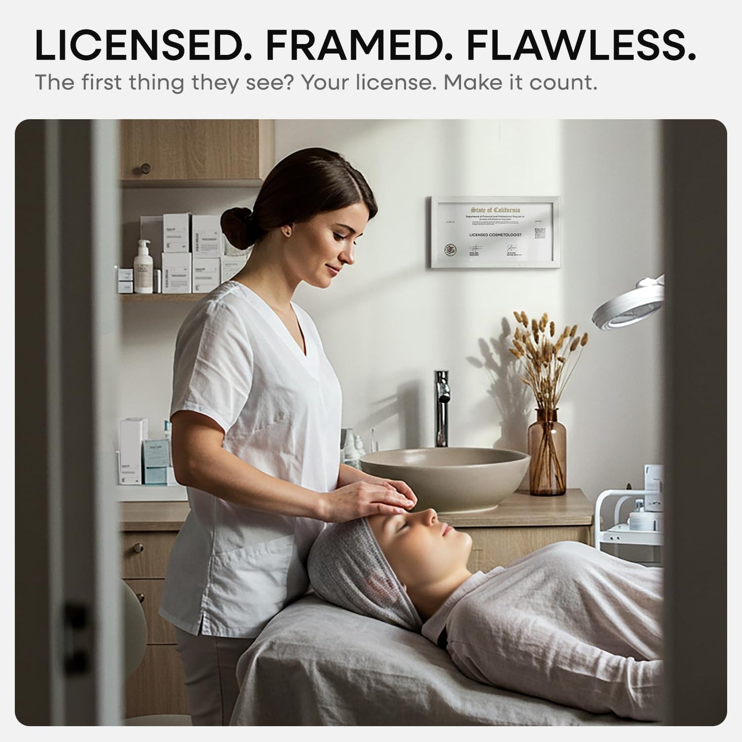 Homeforia 5x10 Business License Frame White, High End Oak 5 x 10 White Wood Document Certificate Frame with Mat 4x9, 10x5 Wooden Picture Frames for Wall or Tabletop, Tempered Glass, Wall Kit, Set of 1