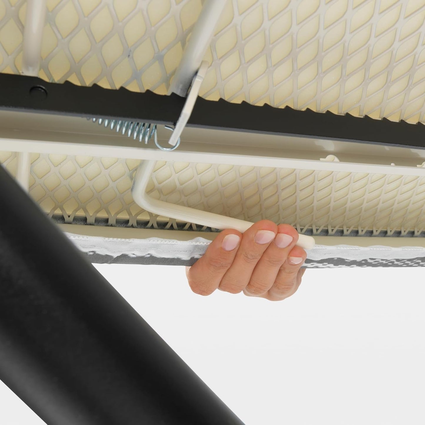 Brabantia Size D Ironing Board (53x18 in) Heat Resistant Parking Zone, Silver Frame, Non-Slip Feet, Suitable for Sit Down Ironing (Spring Bubbles)