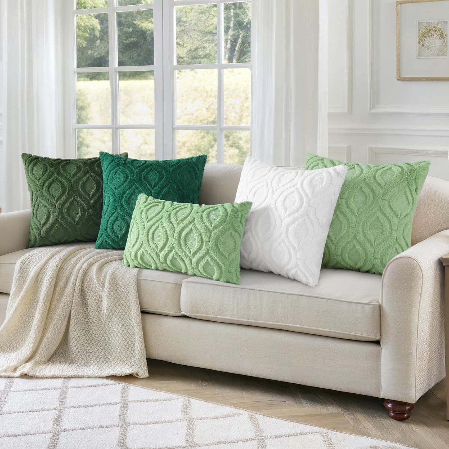 decorUhome Throw Pillow Covers 20x20 Inch Set of 2, Soft Plush Decorative Faux Fur Forest Elf Solid Couch Pillow Covers, Accent Farmhouse Neutral Square Euro Pillow Cases for Sofa Bed Living Room