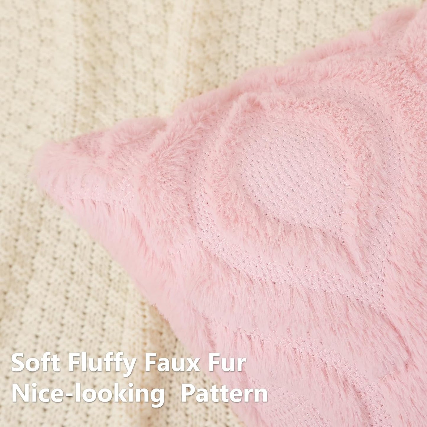 decorUhome Throw Pillow Covers 26x26 Inch Set of 2, Soft Plush Decorative Faux Fur Light Pink Solid Couch Pillow Covers, Accent Farmhouse Neutral Square Euro Pillow Cases for Sofa Bed Living Room