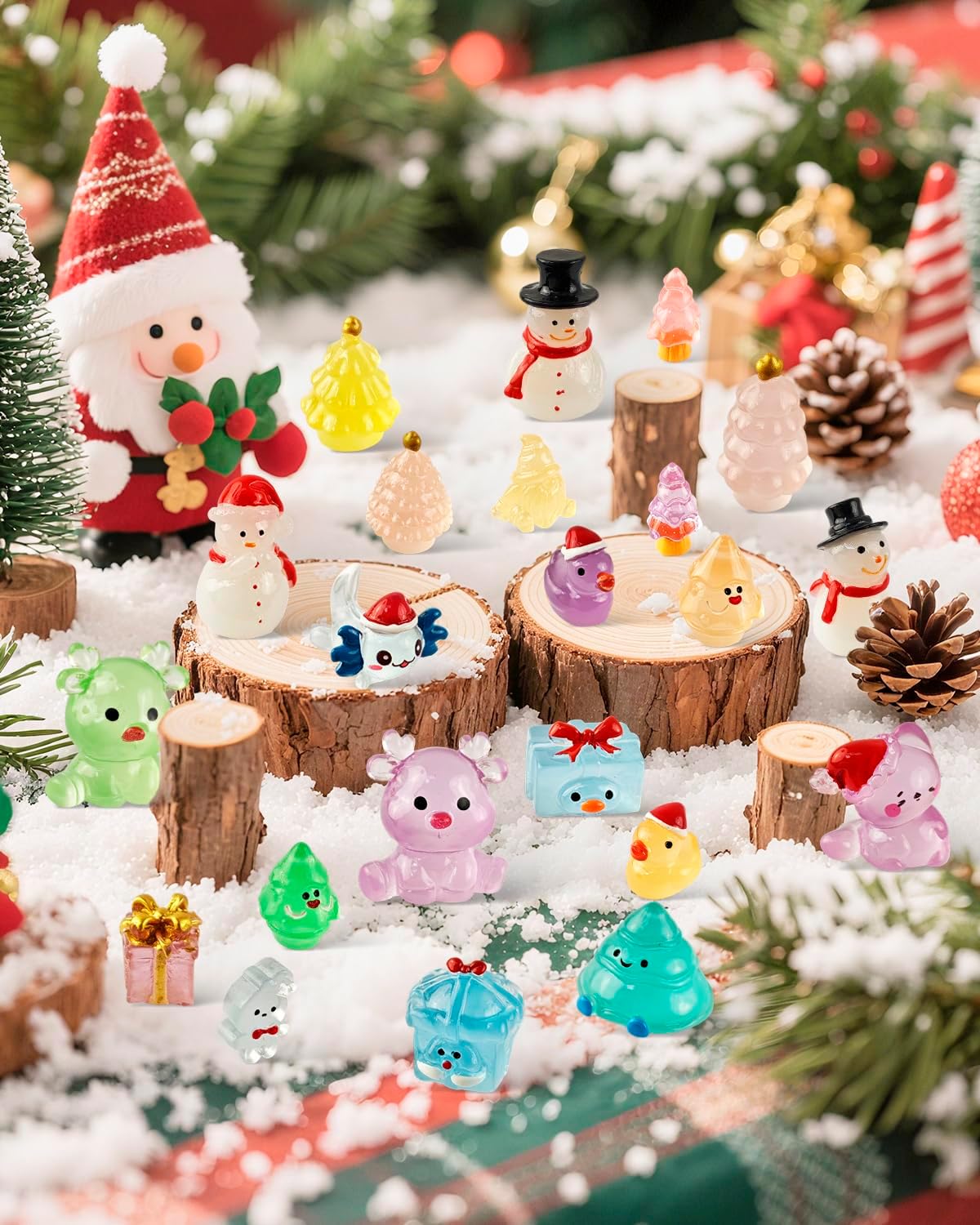 75 Pcs Miniature Christmas Figurines - Luminous Mini Resin Figures to Hide, Glow in The Dark Resin Animals for Micro Landscape Aquarium Fairy Garden Dollhouse Decor