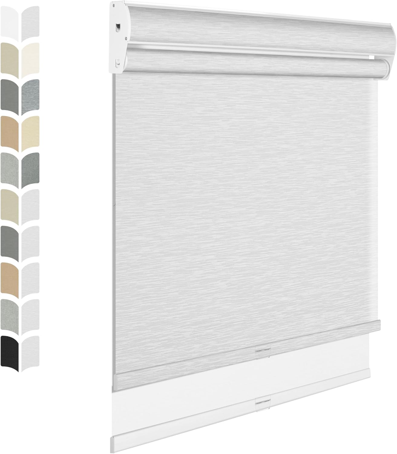 BERISSA Cordless Dual Roller Shades with Cassette Valance,Double Window Shades Blackout and Light Filtering Shades,Day and Night Roller Shades for Home Office Door.Striped Jacquard White.42 W x 72" H