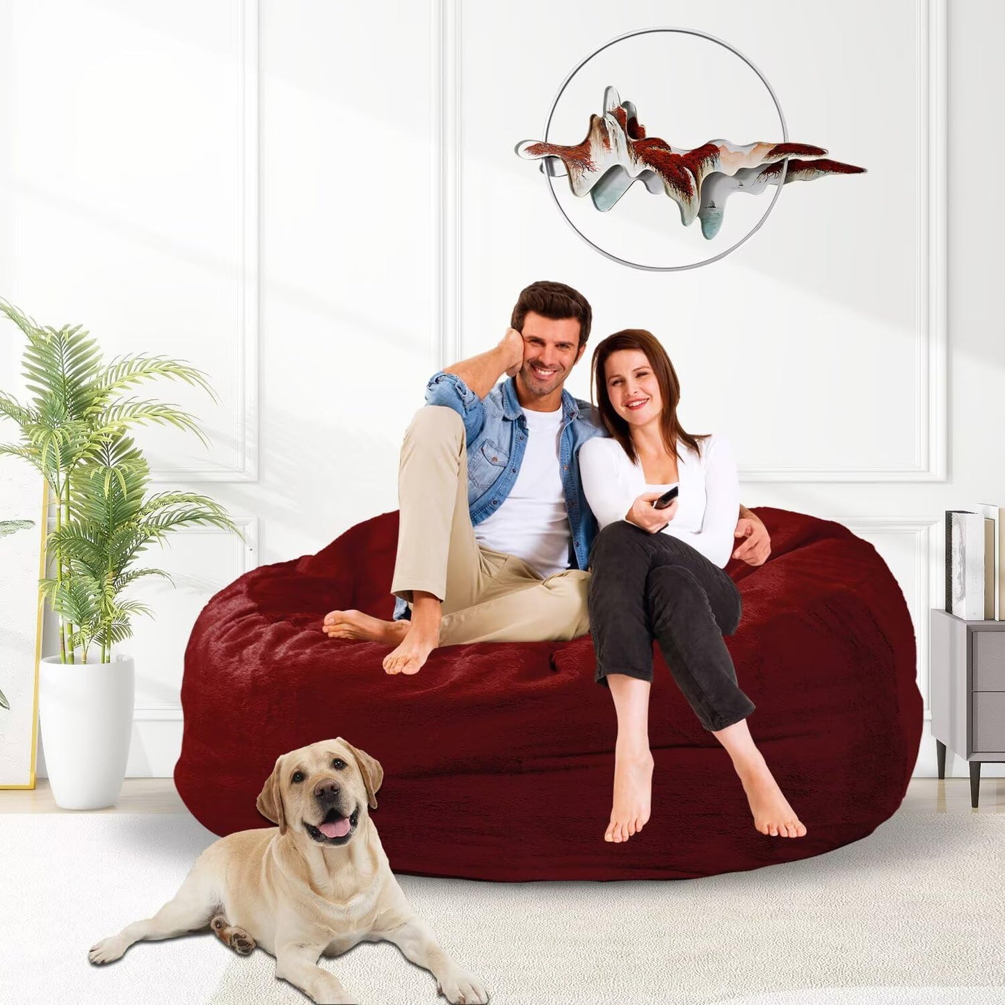 Bean Bag Chair for Adults 4FT,Soft Removable Cover for Teens/Girls Bedroom,Fluffy Giant Round Floor Beanbag Lounger Chairs (No Filler,Claret)