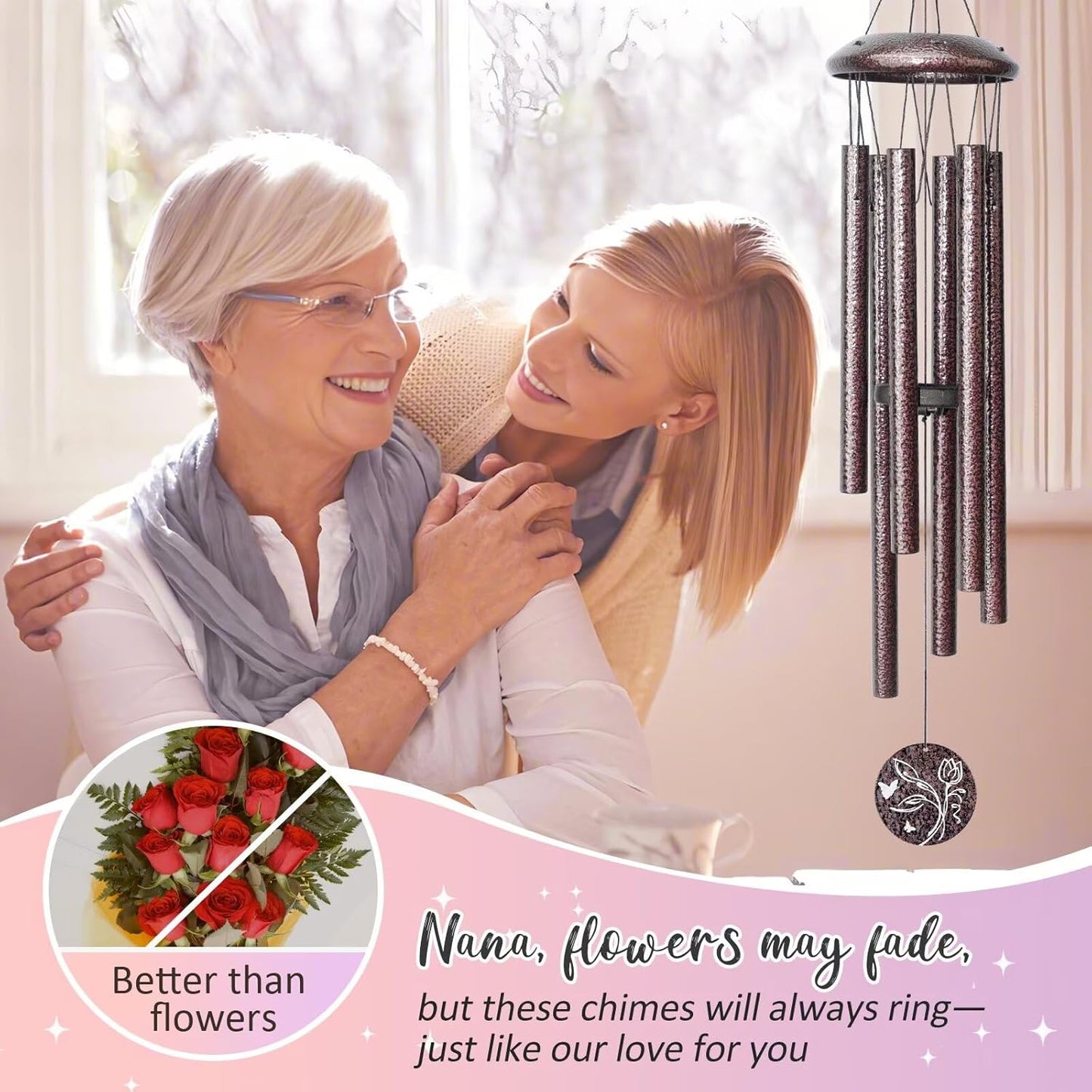 Gifts for Nana, 25''Wind Chimes, Birthday Gift for Nana from Grandkids, Mothers Day, Thanksgiving, Christmas Day Gifts Ideas for Love Reminder