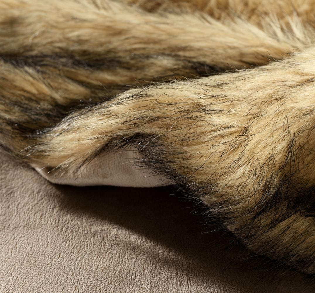 Luxury Plush Faux Fur Throw Blanket, Long Pile Golden Yellow with Black Tipped Blanket, Super Warm, Fuzzy, Elegant, Fluffy Decoration Blanket Scarf for Sofa, Armchair, Couch and Bed, 60''x 80''
