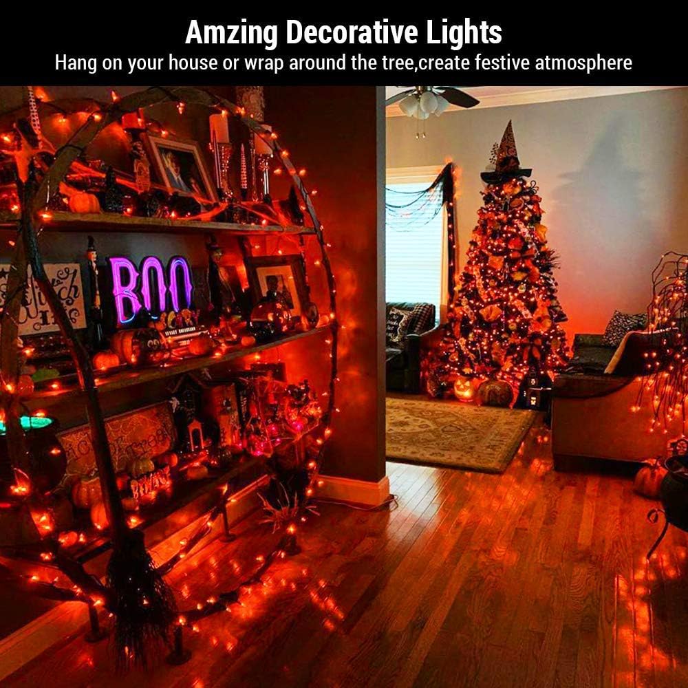 BrizLabs Orange Halloween Lights, 69.6FT 300 Count Halloween String Lights Linkable, UL Certified Orange Light String, Mini Incandescent Light Set for Indoor Outdoor Christmas Fall Thanksgiving Tree