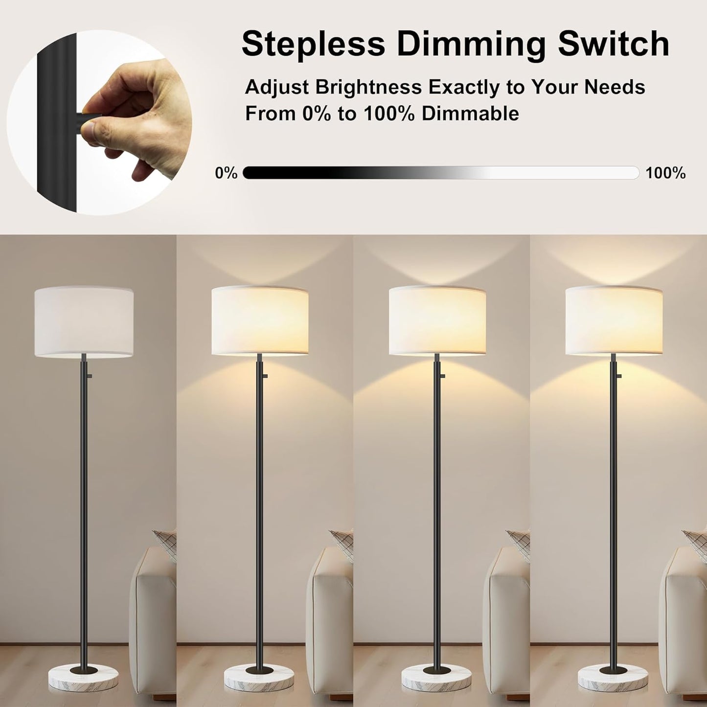 Floor Lamp for Bedroom,Modern Floor Lamp for Living Room,Standing Lamp with Marble Base,Tall Standing Lamp for Bedroom,Reading,Office & Kids' Room,LED Bulb Included(Black)