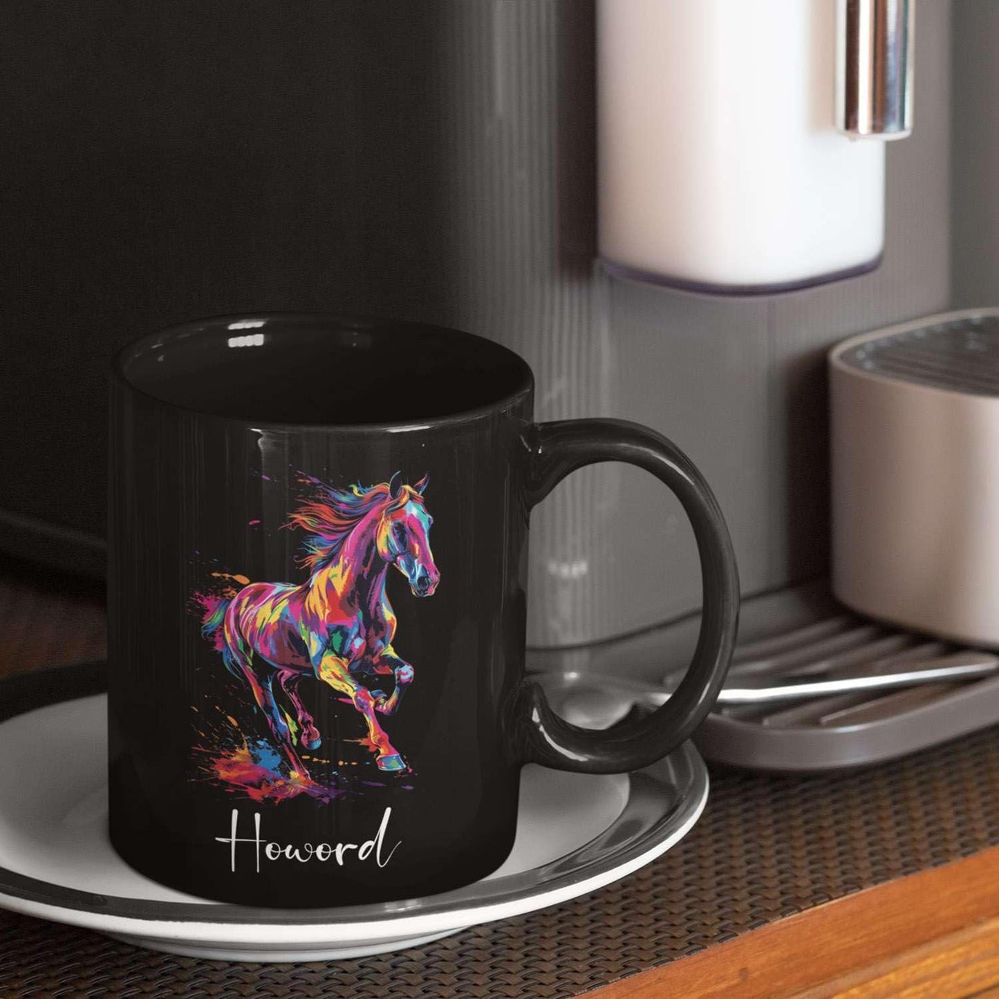 Horse Animal Themed Coffee Mug, Personalized Name Horse Black Cup, Gift For Men Women, Colorful Horse Design Mug, Customized Horse Animal Cup 11oz 15oz, Custom Horse Ceramic Mug