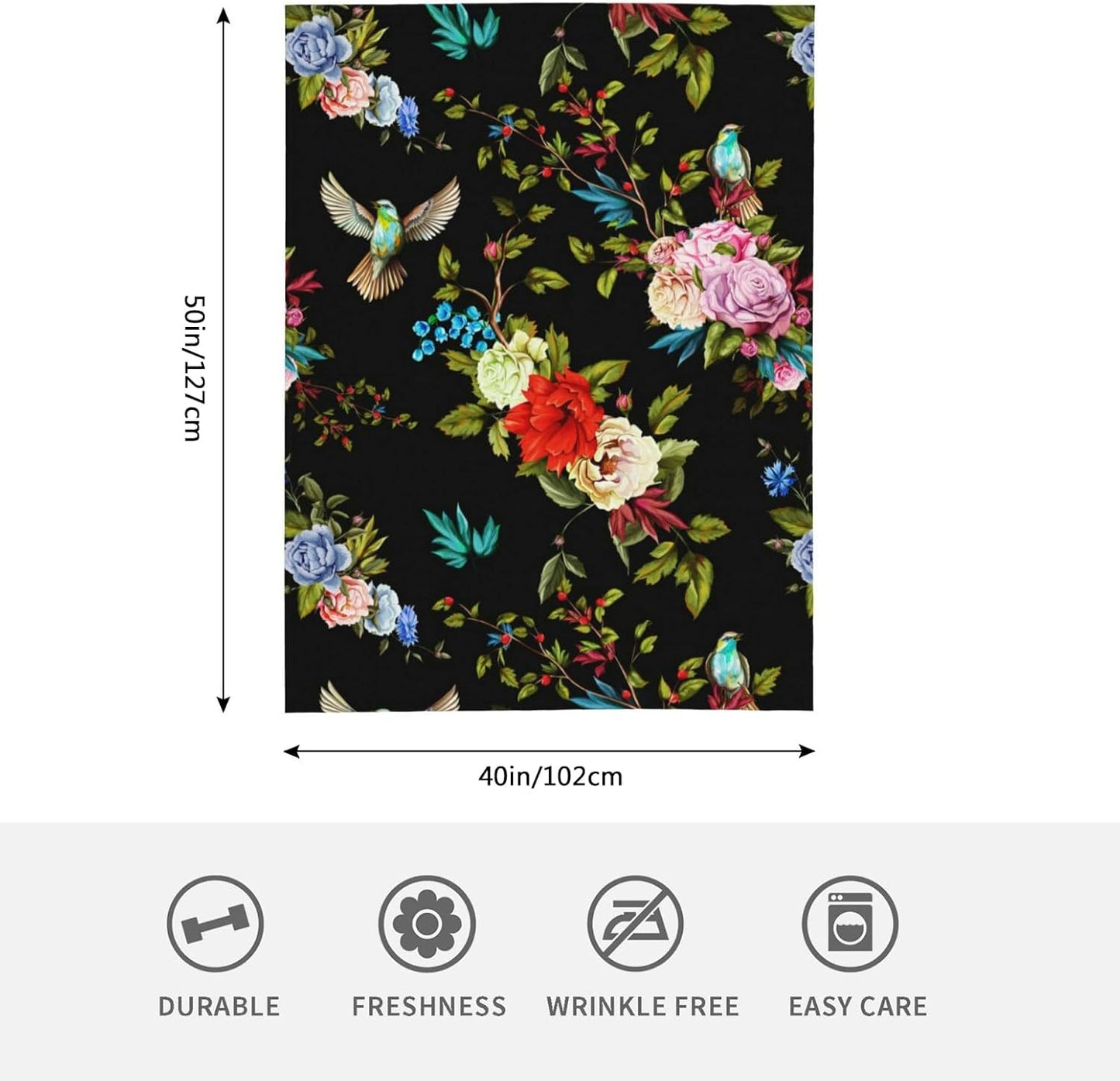 HGOD DESIGNS Wild Flowers Blanket for Women, Lightweight Soft Fleece Flannel Throw Blanket Peony Roses Sofa Couch Living Room 40x50 Inch