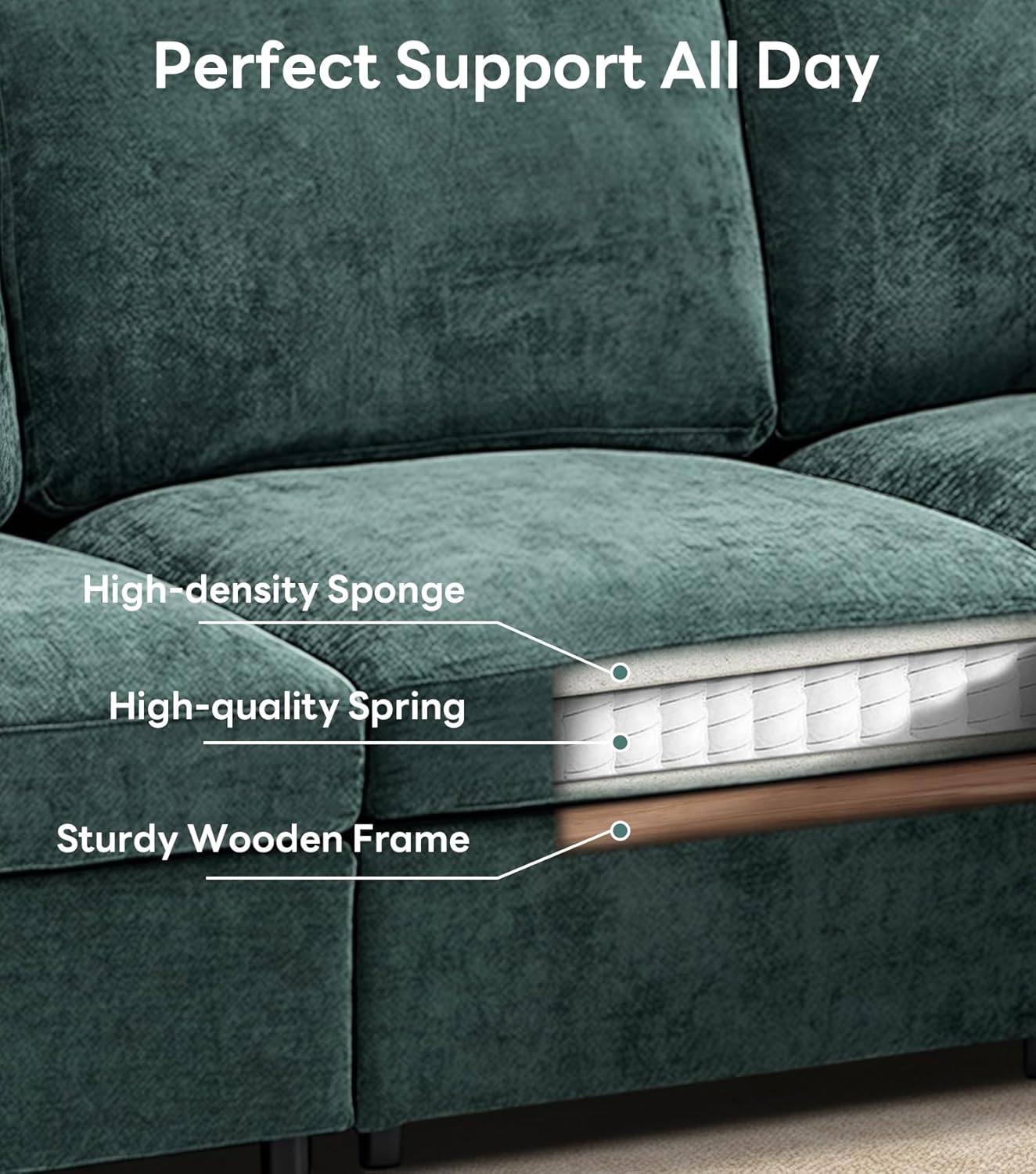 Tbfit Modular Sectional Couch, Sofa for Living Room,Chenille Cloud Couch with Ottoman 6 Seat, Green