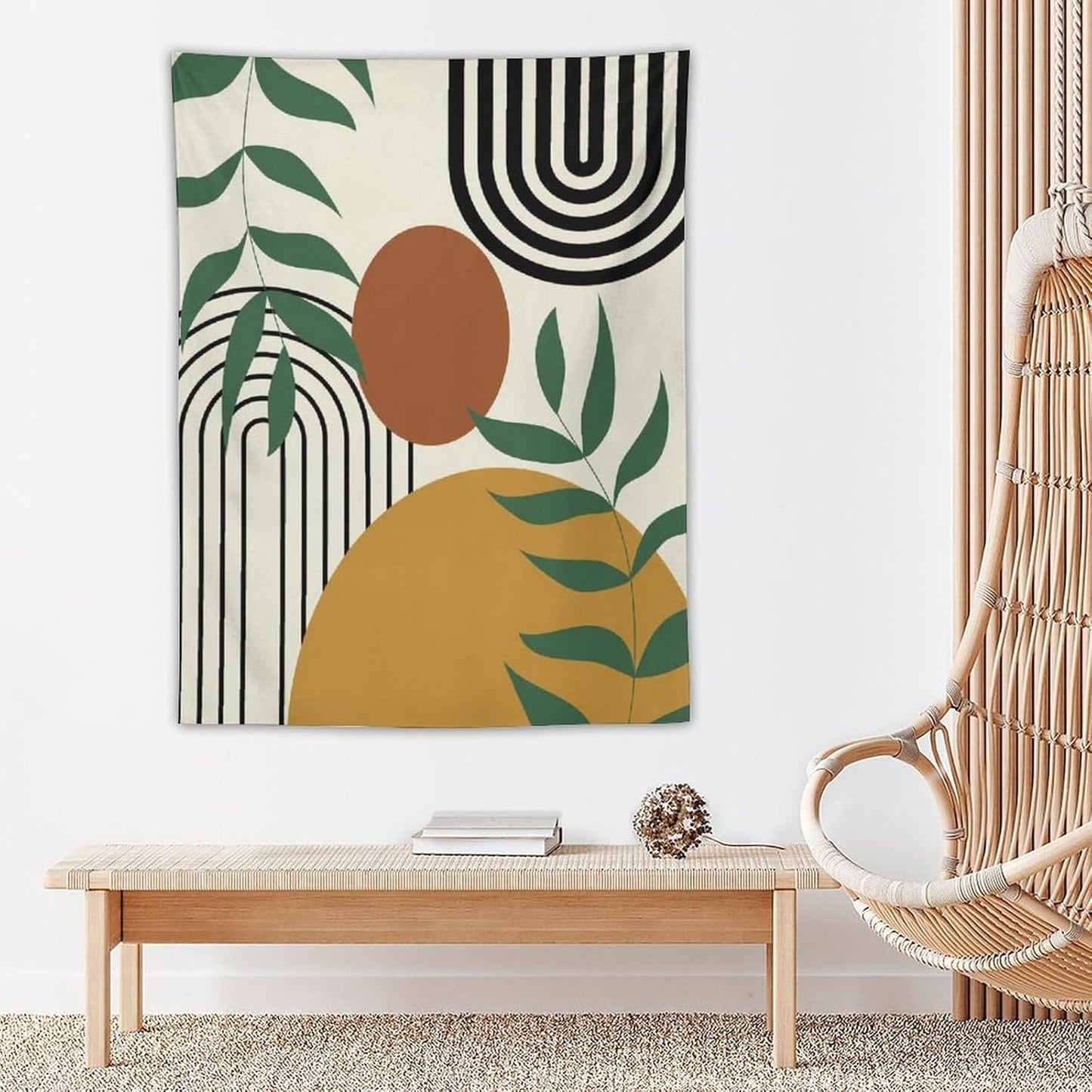 ICMOLYYENLO Boho Plant Aesthetic Tapestry, Abstract Medieval Arch Sun Home Aesthetic Wall Hanging For Bedroom Living Room Dormitory Tapestry 60x60 Inches