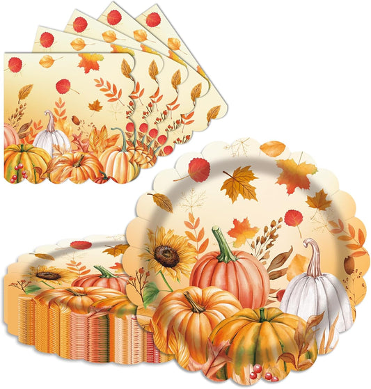 40 Pcs Fall Pumpkin Dessert Plates and Napkins Sets Autumn maple leaf 9" Paper dinner Plates and 6.5" Napkins Tableware For Fall Picnic Harvest Thanksgiving Day Party Decoration