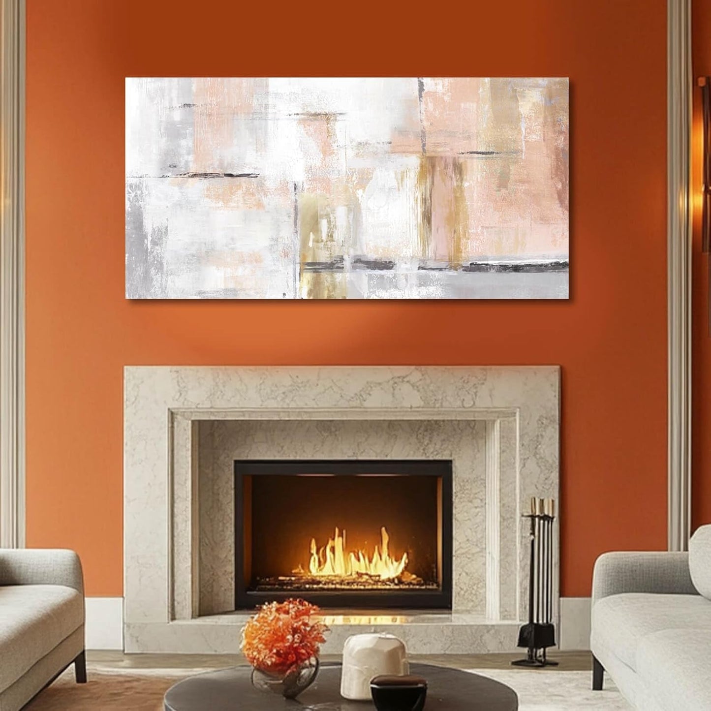 Gold Abstract Wall Art Decor Minimalist Oil Paintings 24"x48" Canvas Wall Art for Living Room Modern Framed Pictures for Wall Home Office for Women Ready to Hang