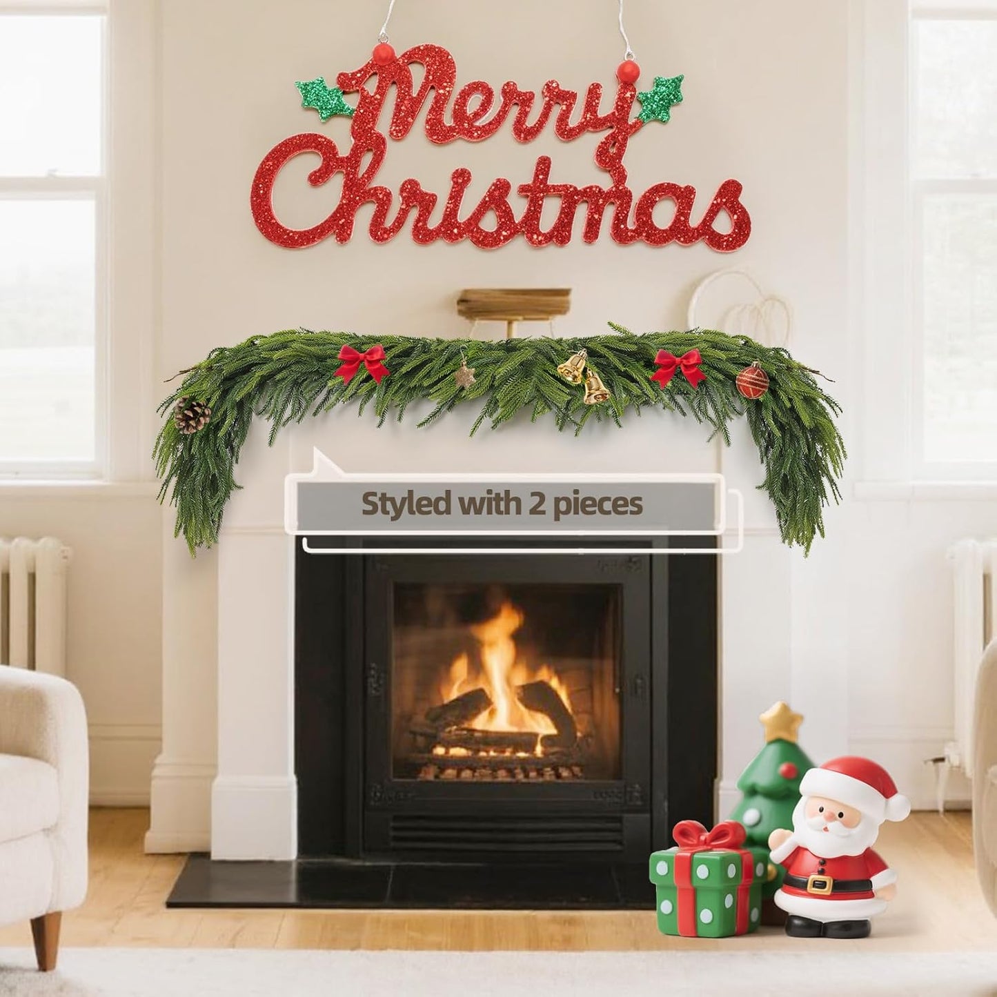 6FT Artificial Norfolk Pine Garland – Real Touch Greenery Garland, Dense Green Plants for Indoor Outdoor Christmas, Holiday, and Home Decoration (2, 6FT-)