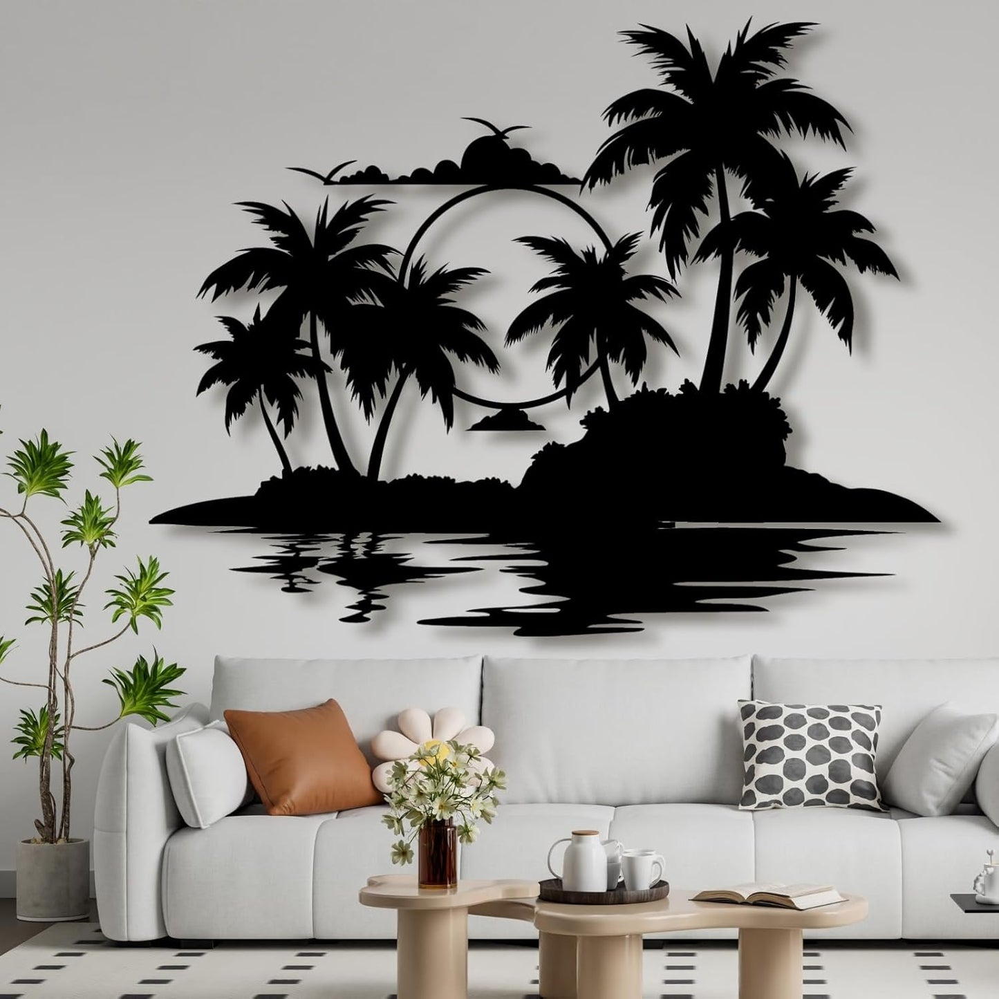 Lunwall Palm Tree Metal Wall Art, Tropical Beach Wall Decor, 19 L" x 14 W" / 47 x 37 cm