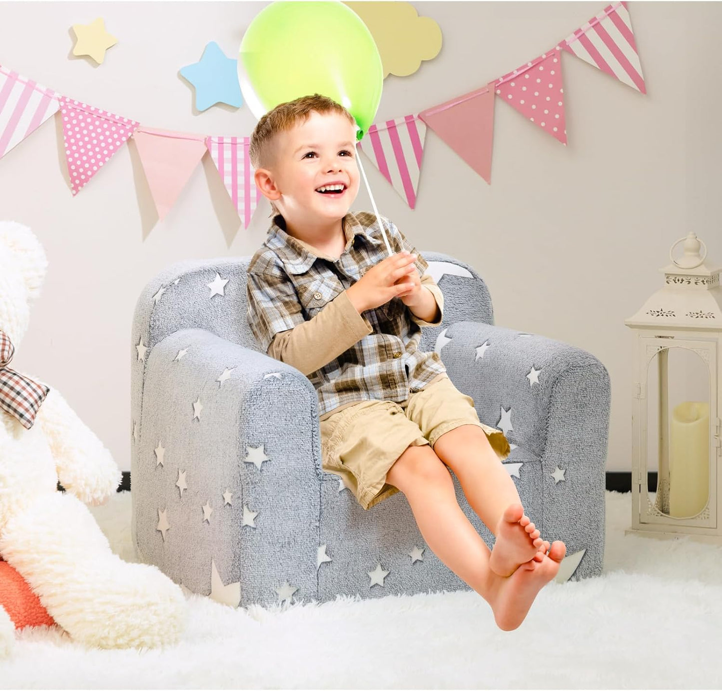 ALIMORDEN Kids Ultra-Soft Snuggle Foam Filled Chair, Single Cuddly Sherpa Reading Couch for Boys and Girls,Star