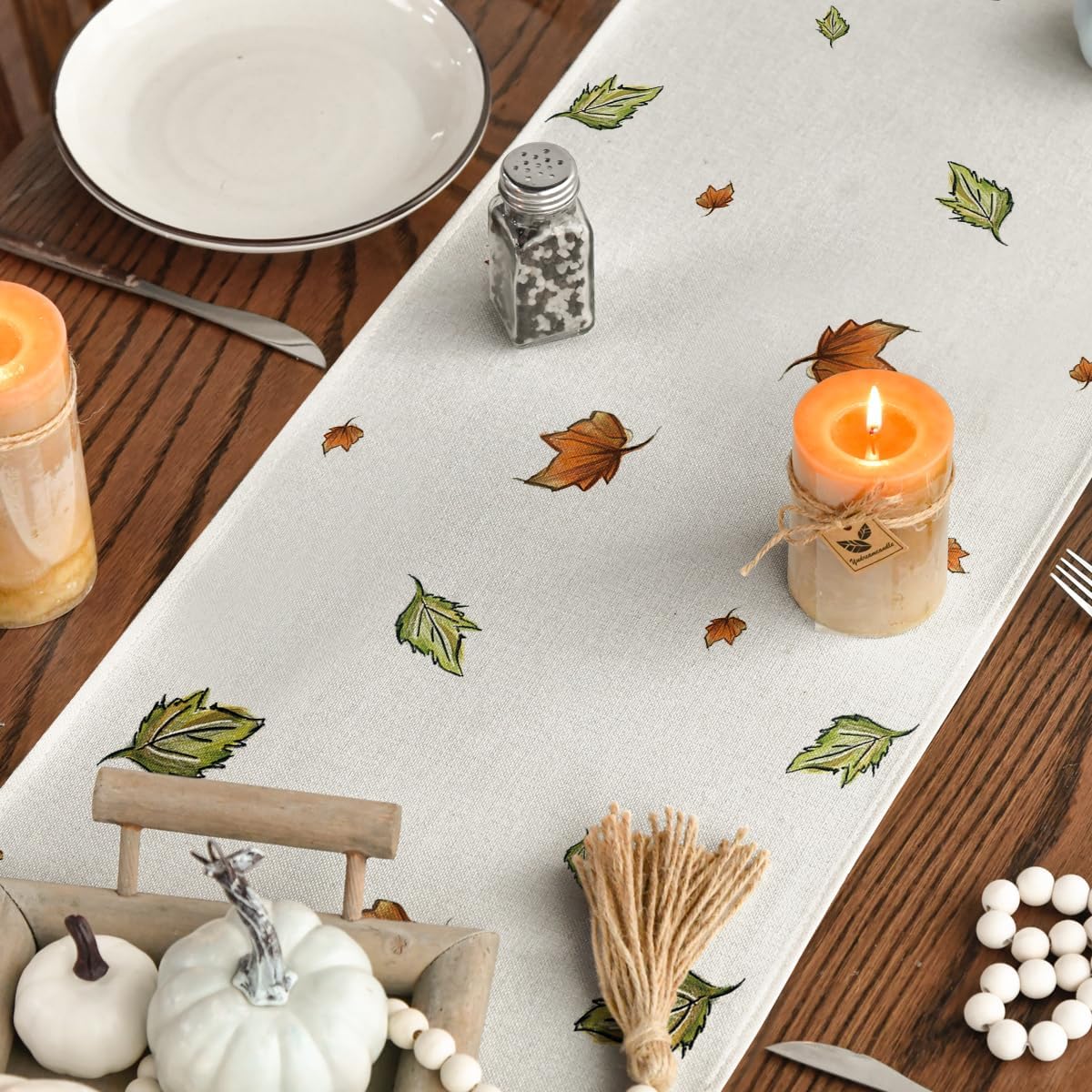 Artoid Mode Pumpkins Bowknot Maple Leaf 210 GSM Fall Table Runner, Seasonal Autumn Kitchen Dining Table Decoration for Home Party Decor 13x48 Inch