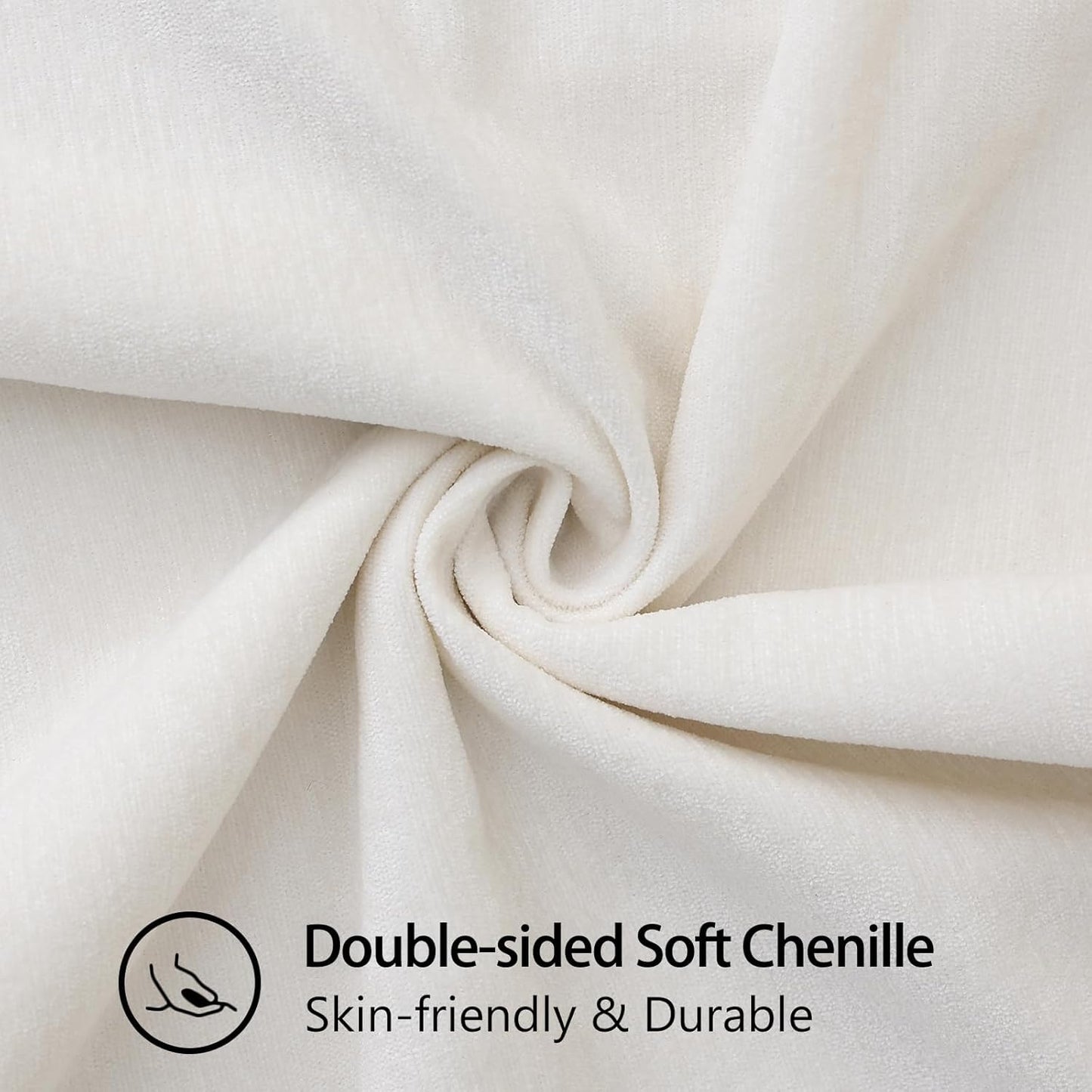 decorUhome Chenille Soft Throw Pillow Covers 22x22 Set of 2, Farmhouse Velvet Neutral Decorative Euro Pillow Covers with Stitched Edge for Couch Sofa Bed Home Decor, Cream White