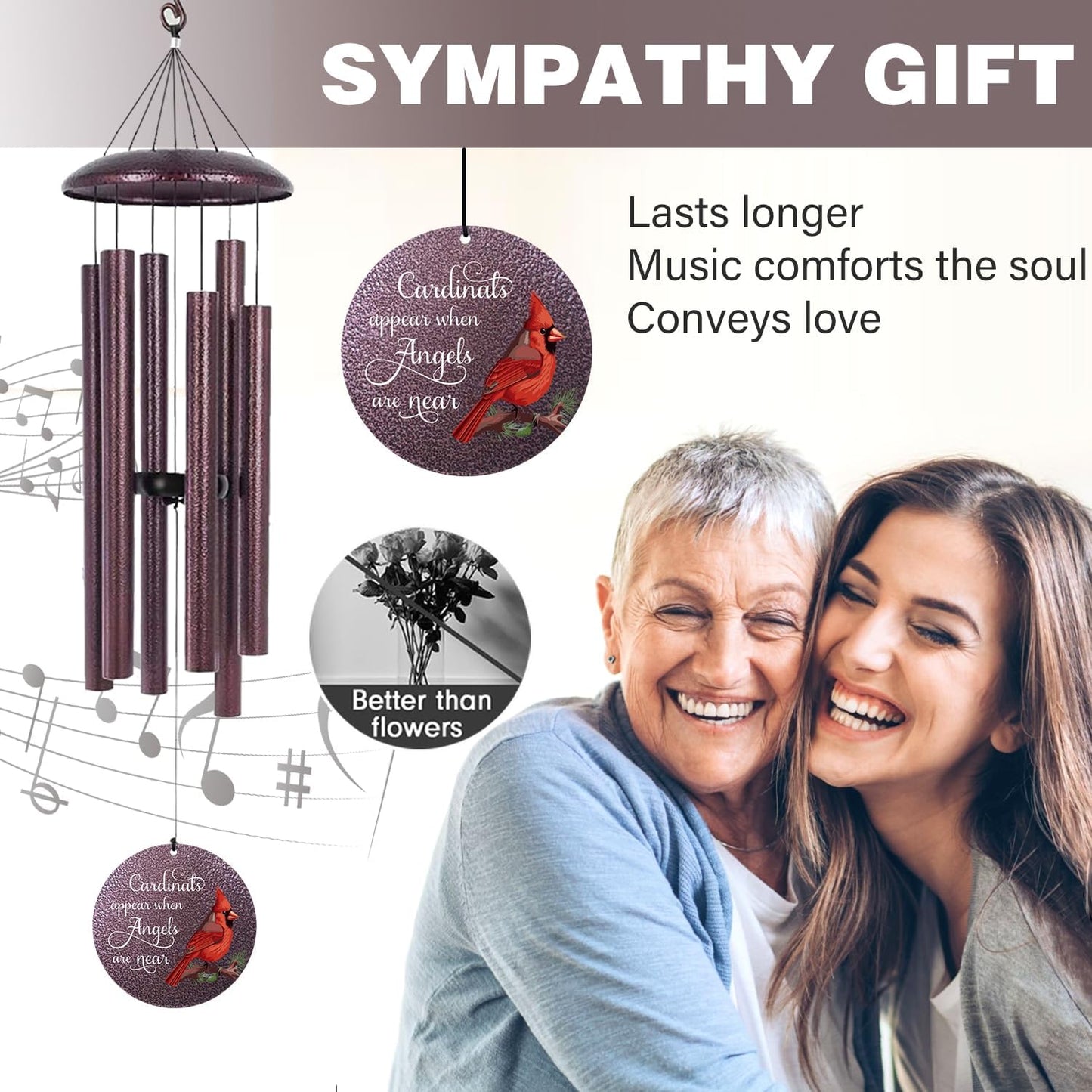 ASTARIN 36" Large Deep Tone Personalized Name Sympathy Wind Chimes, Cardinal Memorial Wind Chime for Loss of Mother Father Loved One, Bereavement Condolence Gifts Decor Outdoor Patio Garden