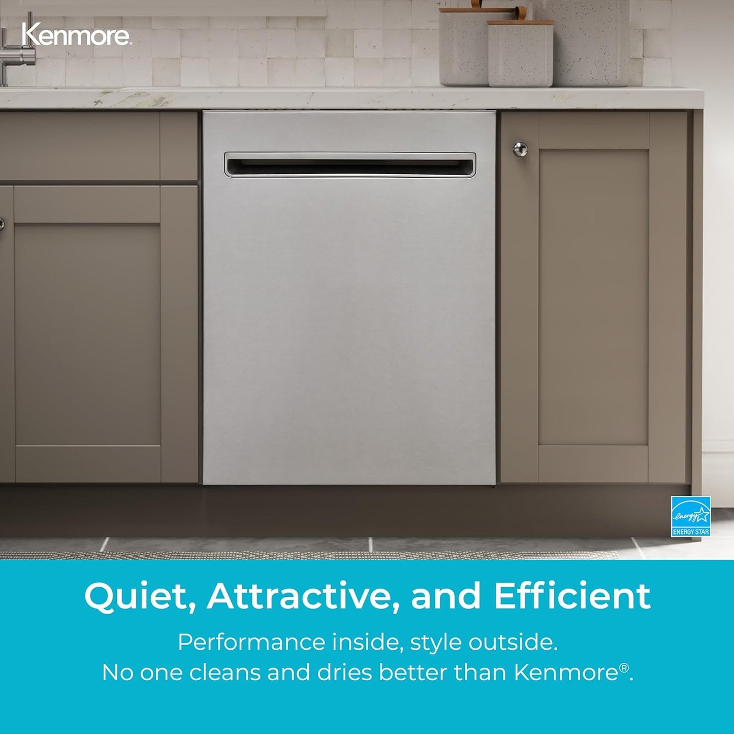 Kenmore 24" Built-In Dishwasher - UltraWash Plus, SmartWash, Accela Wash, Sanitize Rinse, TurboDry, and Removable Third Rack - 15 Place Settings - 49 DBA - ENERGY STAR Certified - Stainless Steel