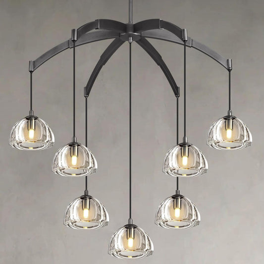 Modern Crystal Chandeliers, Black Round Chandelier for Dining Room, Large Arc Chandelies for Living Room, 7-Light Dining Room Light Fixture 34" Pendant Light Chandelier for Staircase Bedroom