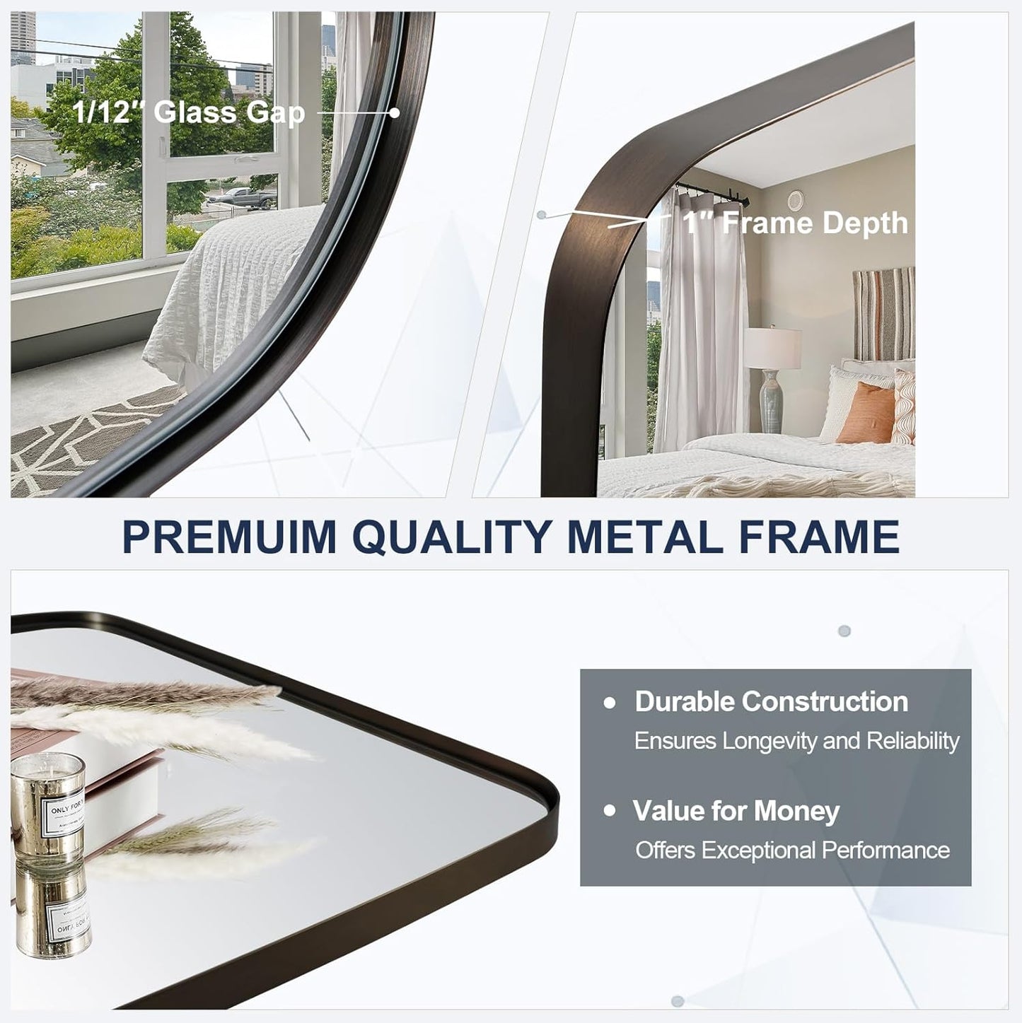 ANDY STAR Brushed Bronze Mirror, 28x36 Inch Stainless Steel Metal Frame Oblong Bathroom Mirror for Vanity, 1’’ Deep Wall Mounted Vertically/Horizontal