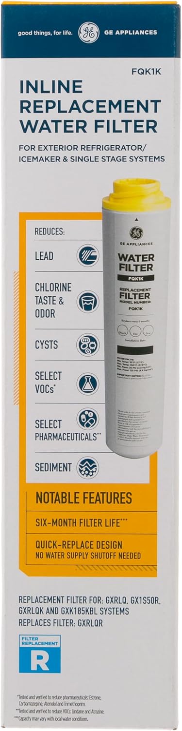 GE FQK1K Under Sink Water Filter | Replacement for Water Filtration System | Easy Install | Reduces Sediment, Rust & Other Impurities from Water | Replace Every 6 Months for Best Results | 1 Filter