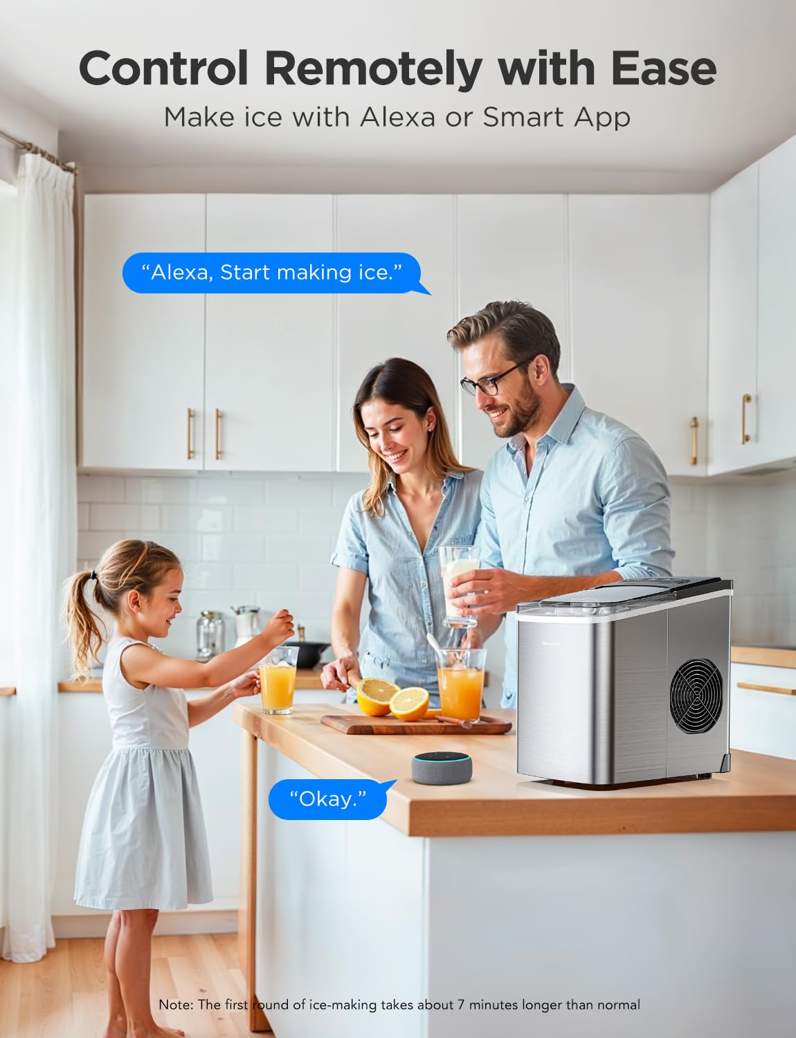 GoveeLife Smart Countertop Ice Makers, Portable Ice Maker Machine with Self-Cleaning, 6 Mins 9 Bullet Ice, 26lbs/24Hrs, Voice Remote for Home Kitchen Party Camping, with Ice Scoop Stainless Silver