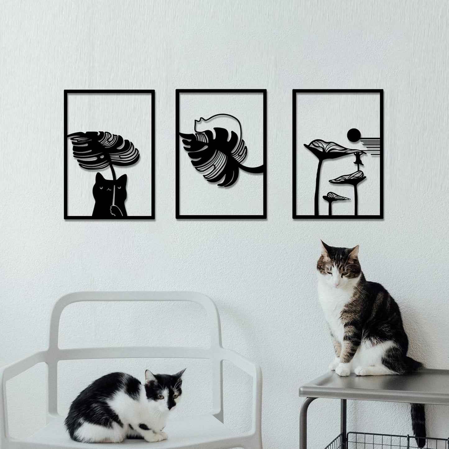 3Pcs Black Cat Wall Art, Metal Wall Sculptures, Cat Wall Decor for Cat Lovers, for Living Room Bedroom Kitchen Office Wall Hanging Décor