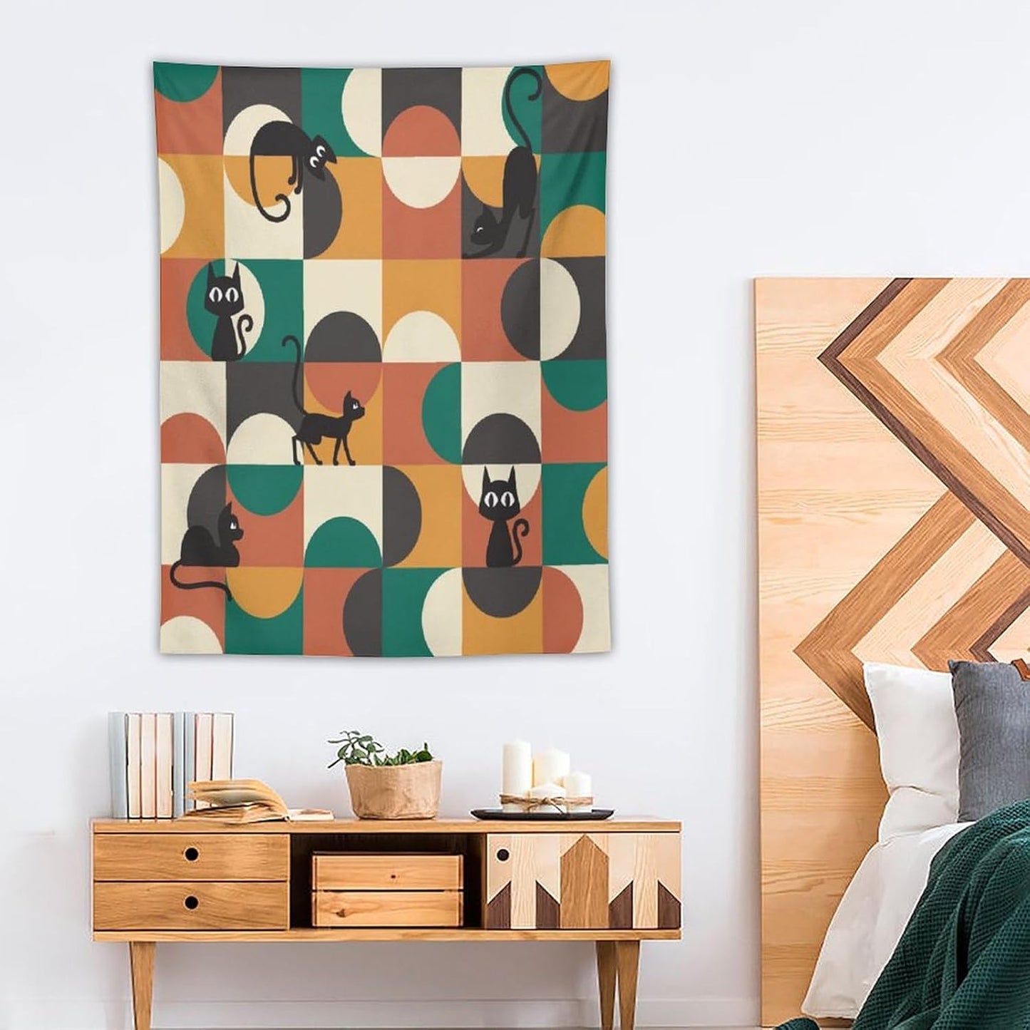 ICMOLYYENLO Boho Medieval Cat Tapestry, Abstract Atomic Starburst Geometric Aesthetic Art Wall Hanging For Bedroom Living Room Dormitory 40x60 Inches