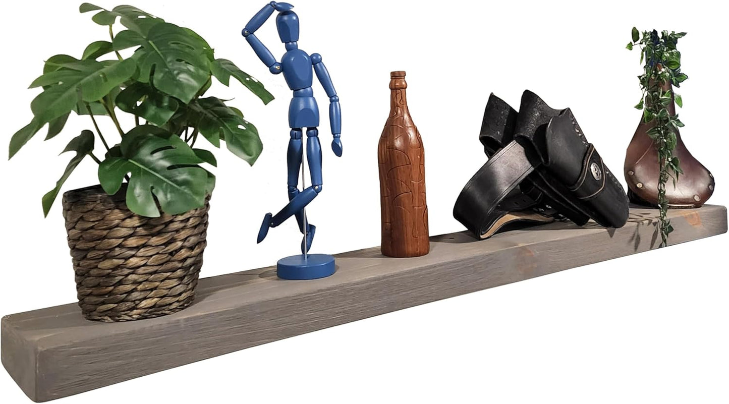 joelsantiques 60 Inch Wooden Floating Shelves for Wall - 60x6x2 in - Made of Natural Wood - Long Heavy Duty Rustic Wall Shelves for Bedroom - Perfect for Living Room, Kitchen - Grey, Gray