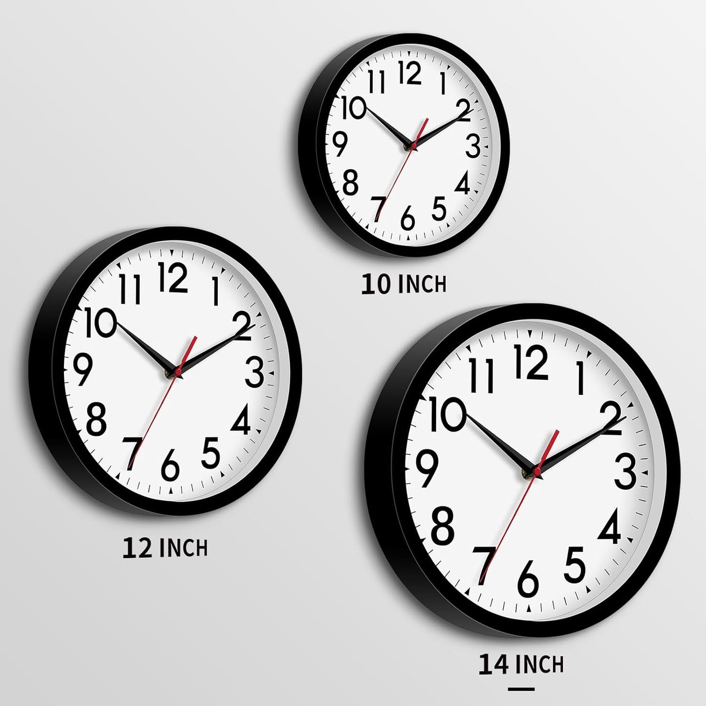14 Inch Wall Clock Large Battery Operated Big Silent Non Ticking Analog Clock Decorative for Living Room Office Kitchen Outdoor Classroom Bedroom Bathroom School(Black)