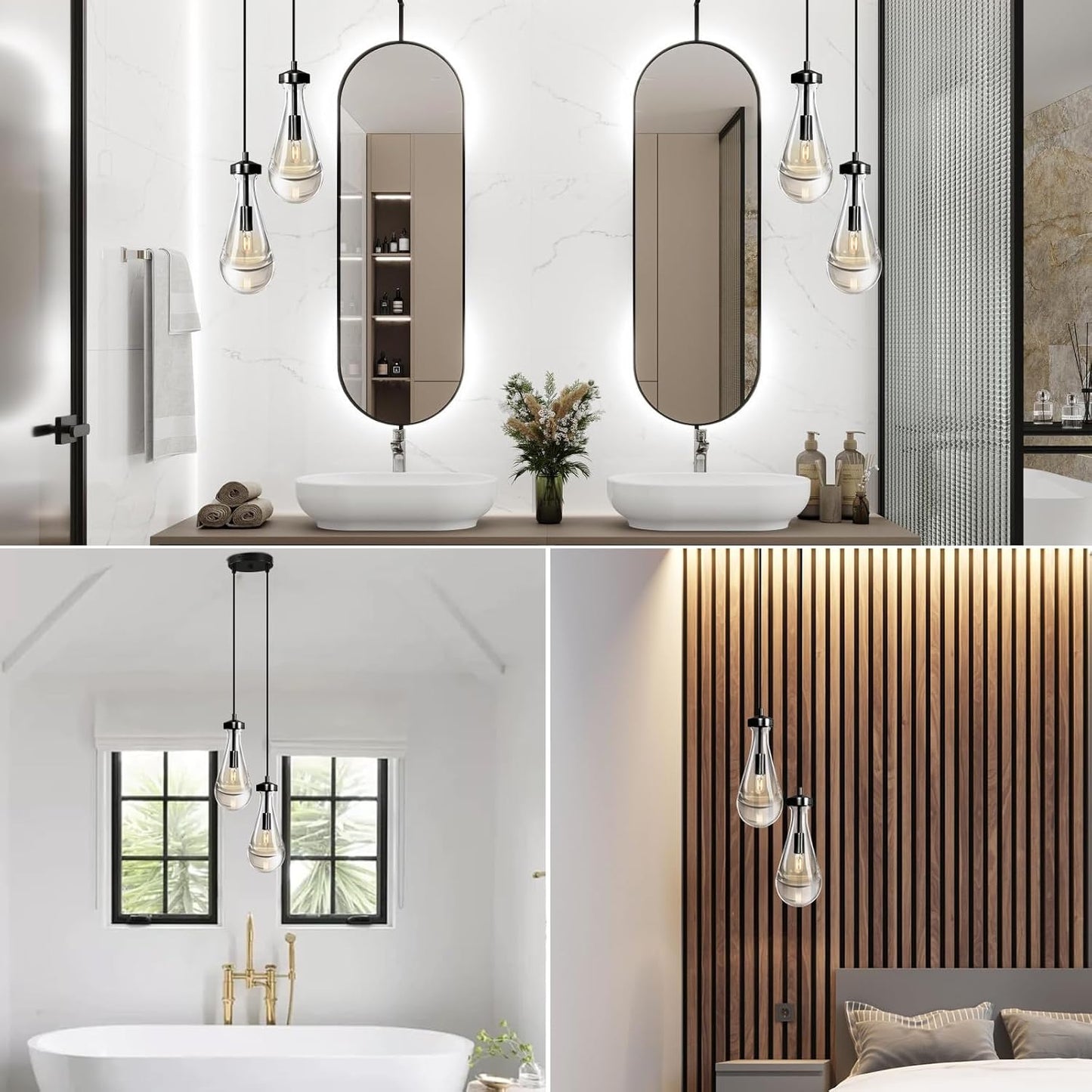 Black Raindrop Pendant Lights Kitchen Island, Bronze 2-Light Cluster Pendant Light for Dining Room, Dimmable Hanging Pendant Lighting Bedroom Light Fixture Ceiling Chandelier for Foyer