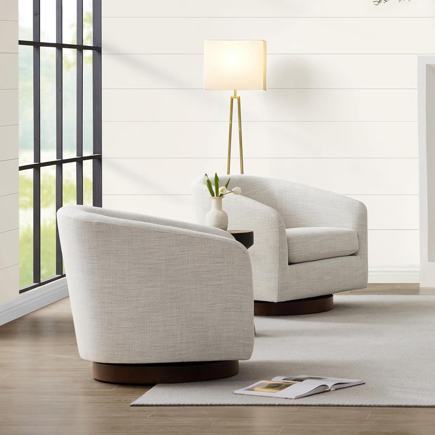 CHITA Swivel Accent Chair, FSC Certified Upholstered Fabric Barrel Chair for Living Room Set of 2, Fully Assembled, Ivory