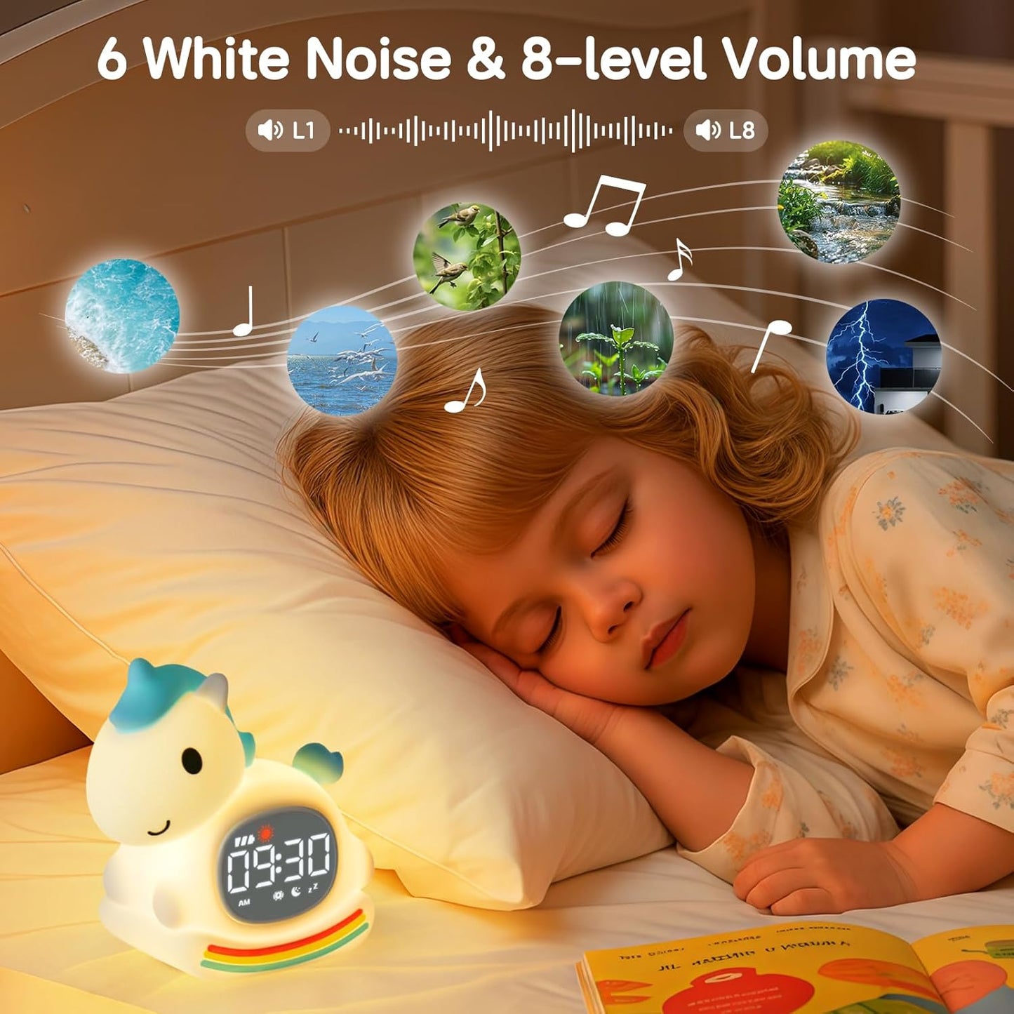Alarm Clock for Kids with Night Light, Sleep Training Clock Time to Wake Clock, Rechargeable Silicone Light for Bedroom, Perfect Sleep Companion for Boys Girls, Blue Pony