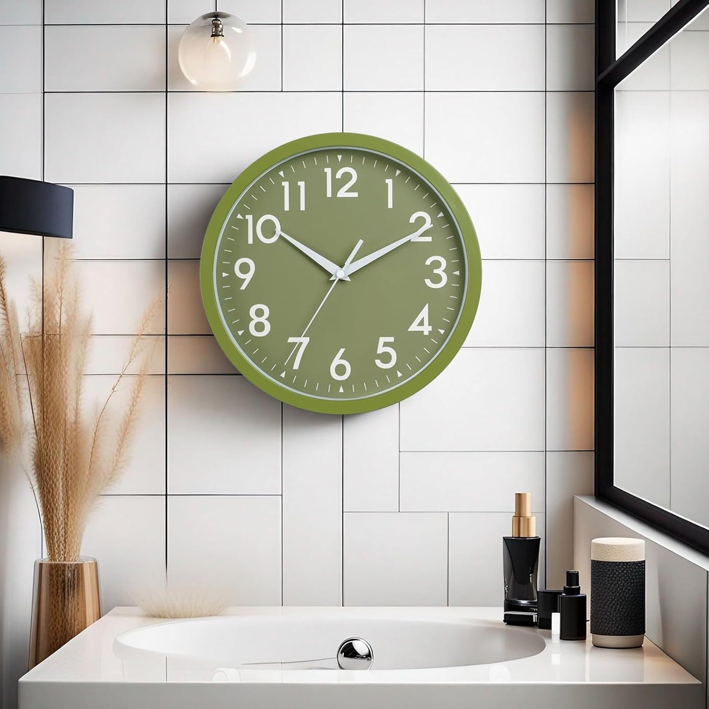 Wall Clock Analog 10 Inch Simple Silent Non Ticking Battery Operated Modern Decorative for Kitchen Office Bedroom Bathroom Living Room(Olive Green)