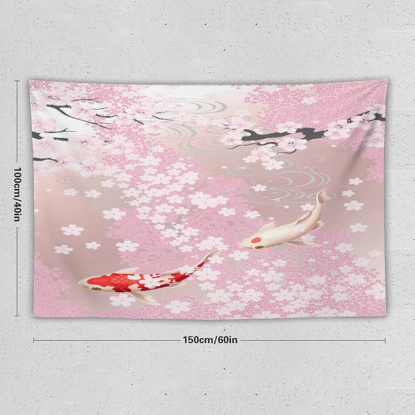 Houselerax Japanese Koi Fish Tapestry, Cherry Blossoms Asian Oriental Pink Flower Branch Koi Fish Carp Tapestries Wall Hanging for Bedroom Living Room Office Decor 60"x40"